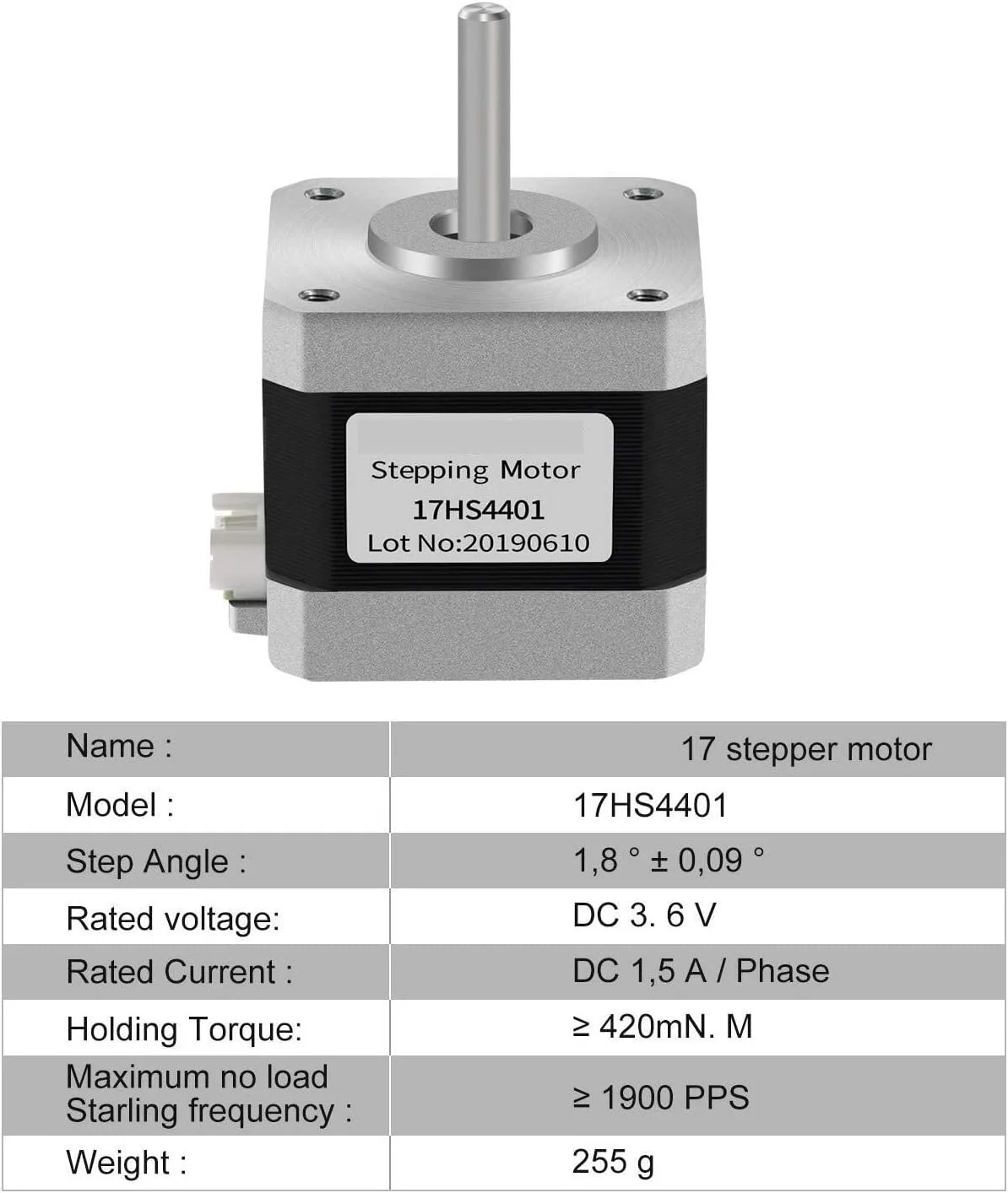 موتور پله‌ای VOREAL 17 موتور 42، 1.5 آمپر، 17HS4401، گشتاور بالا، 40 میلی‌متر، 42BYGH، 4 سیم با کانکتور 1 متری برای CNC DIY، موتور پرینتر سه بعدی (سایز: 1 عدد 17HS4401)