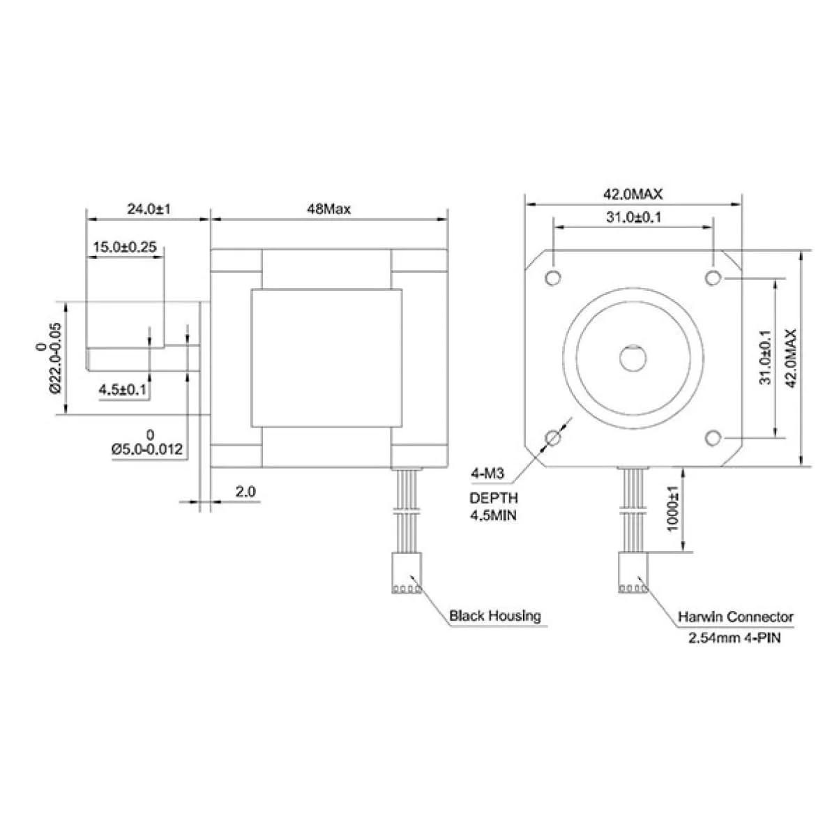 کیت موتور پله ای 2A با طراحی سیم بدنه کابل برای کاربردهای چاپگر و CNC