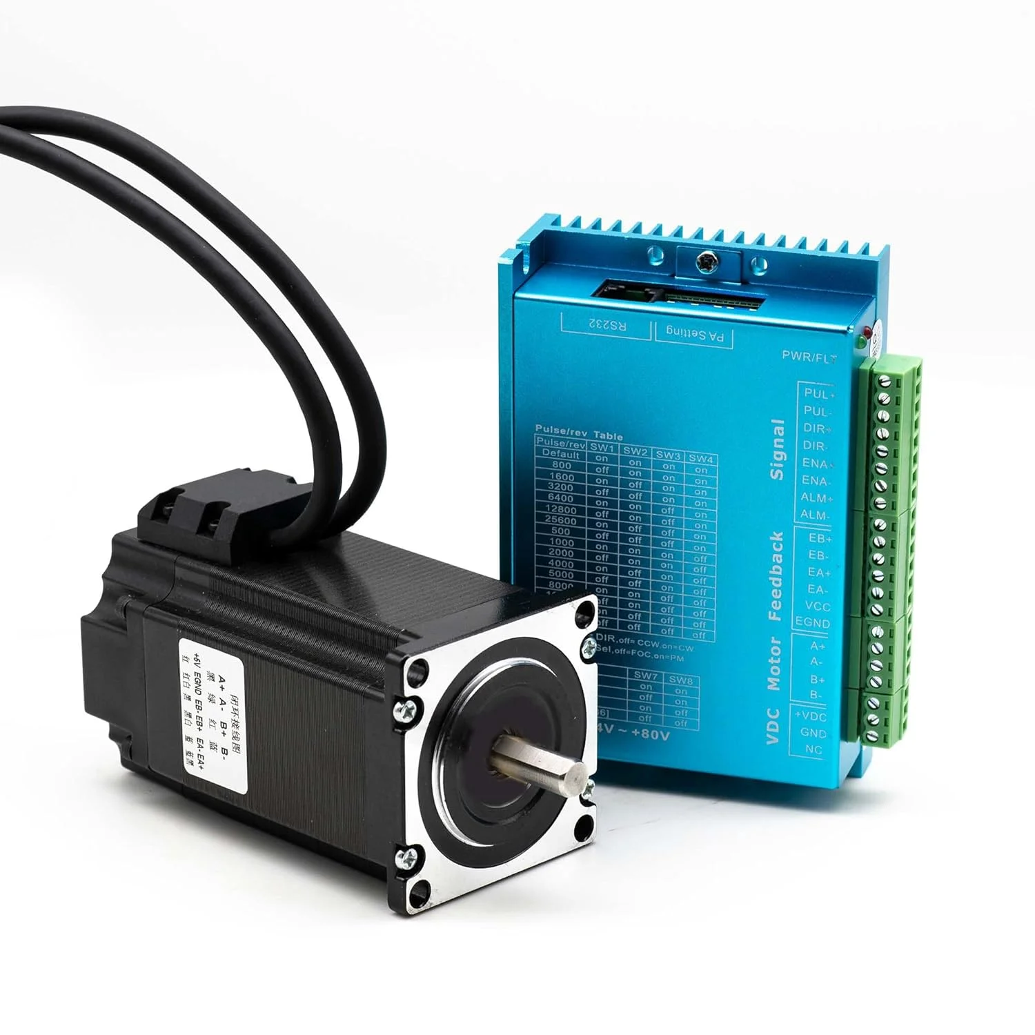 کیت موتور پله‌ای حلقه بسته Nema 23 57mm DSP Easy Servo 2 نیوتن متر / 285 اونس اینچ انکودر 1000 خط موتور پله‌ای شفت 8 میلی‌متری 4.2 آمپر 1000 دور در دقیقه، درایور استپینگ 24-80 ولت DC، کیت CNC تک محور DC