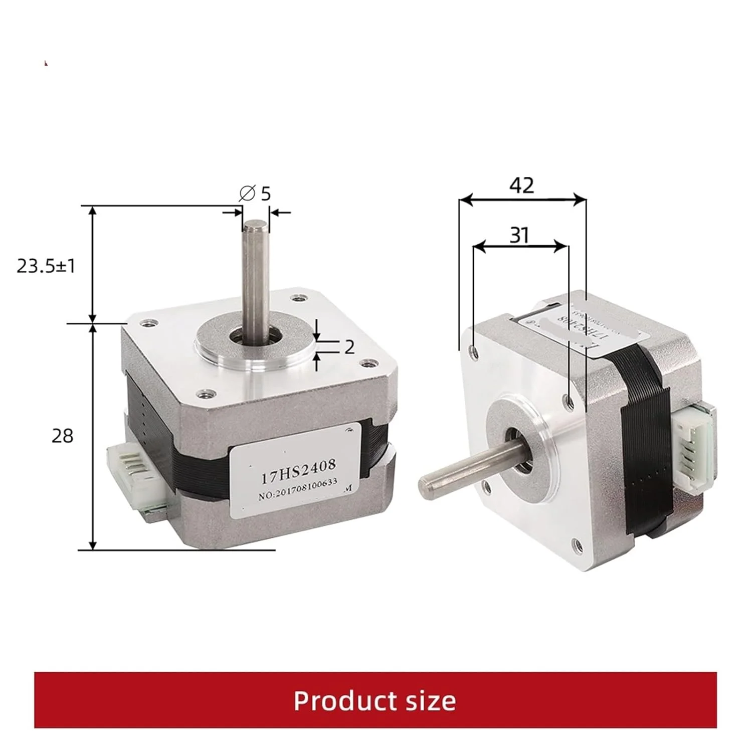 موتور پله ای 17HS2408 با گشتاور بالا، 4 سیم، سایز 42، مدل 42BYGH، 0.6 آمپر، 12N.CM، مناسب برای CNC، لیزر و پرینتر سه بعدی - 1 عدد