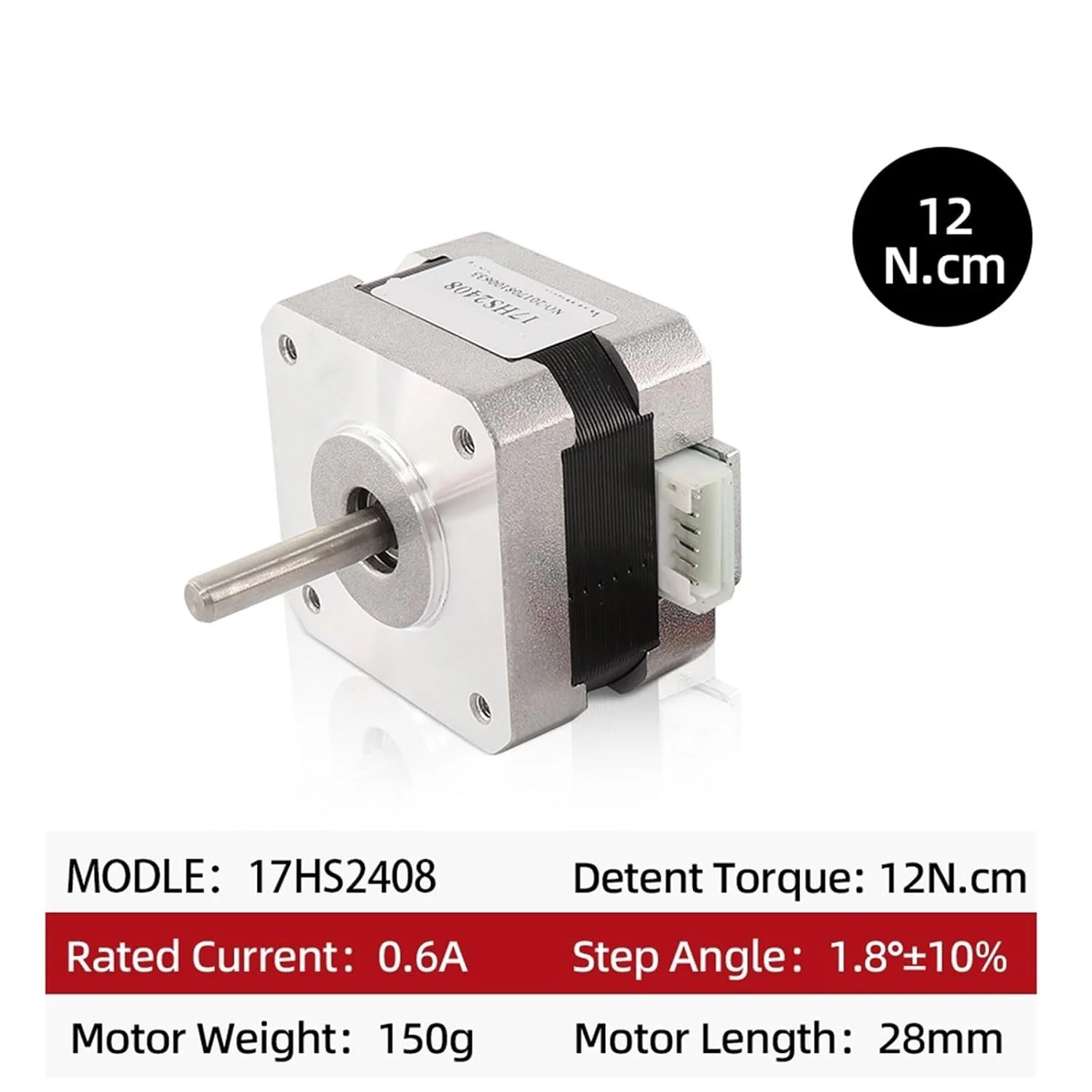 موتور پله ای 17HS2408 با گشتاور بالا، 4 سیم، سایز 42، مدل 42BYGH، 0.6 آمپر، 12N.CM، مناسب برای CNC، لیزر و پرینتر سه بعدی - 1 عدد
