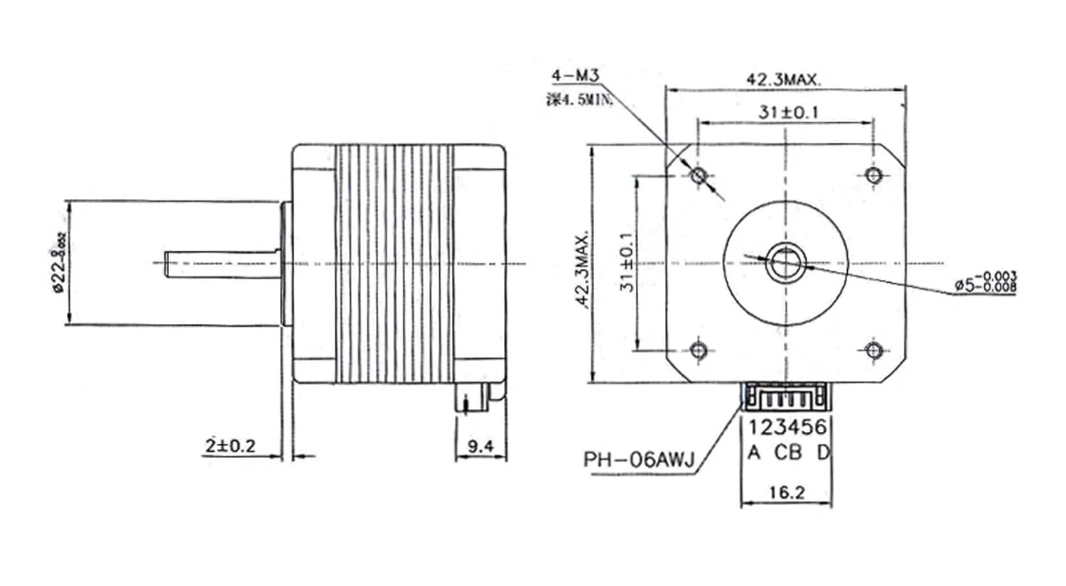 موتور پله ای MObyat 42، موتور دو فاز ترکیبی با گشتاور بالا برای دستگاه چاپ سه بعدی و حکاکی، ارتفاع 34 میلی متر، 1 عدد