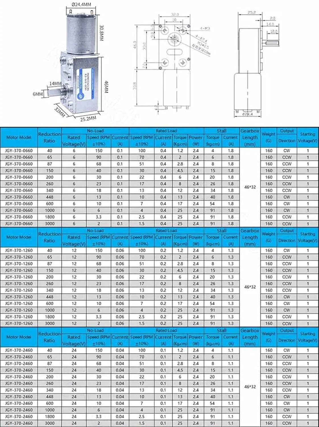موتور پله ای، موتور کاهنده گیربکس DC 6V 12V 24V 2 3.3 6 10-150 دور در دقیقه، کاهنده دنده فلزی توربو کرمی برگشت پذیر JGY-370، قطعات لوازم جانبی DIY برای CNC پرینتر سه بعدی (40 دور در دقیقه، 24 ولت)