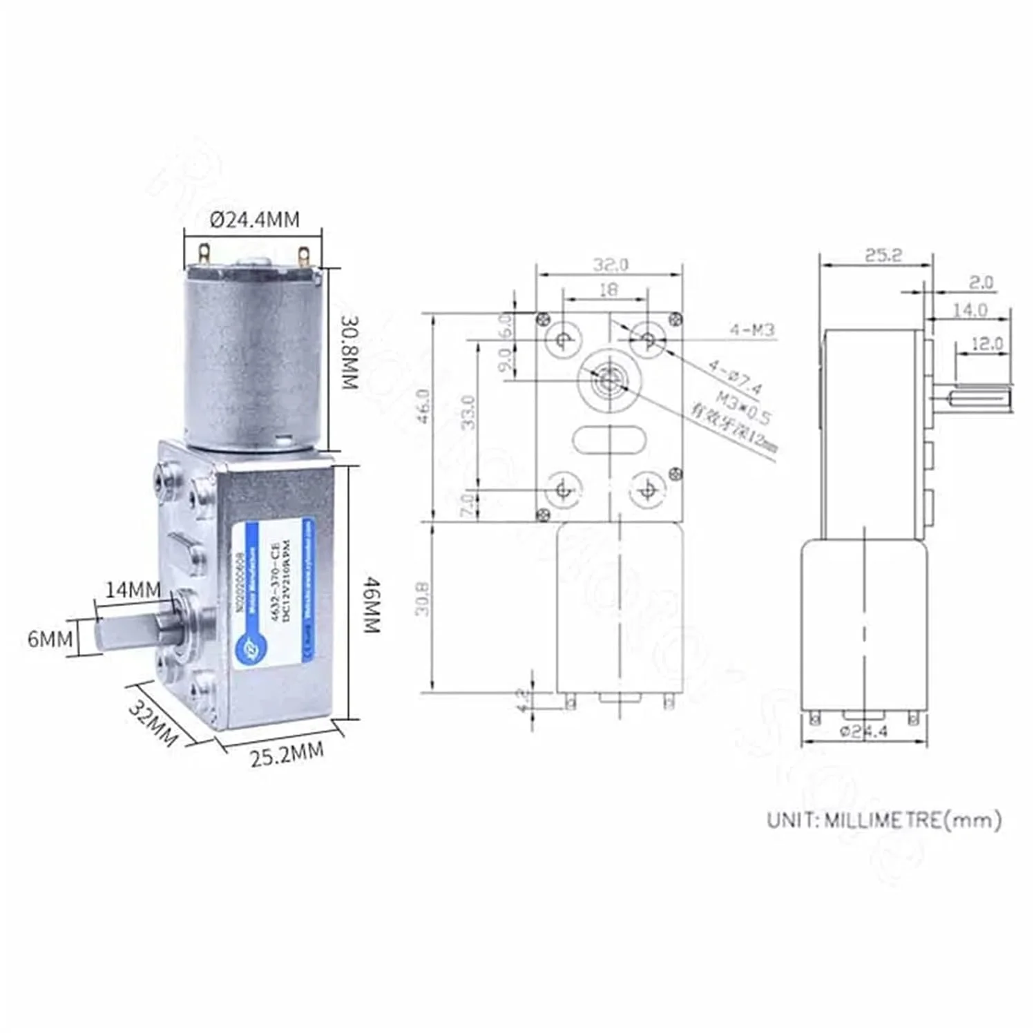موتور پله ای، موتور کاهنده گیربکس DC 6V 12V 24V 2 3.3 6 10-150 دور در دقیقه، کاهنده دنده فلزی توربو کرمی برگشت پذیر JGY-370، قطعات لوازم جانبی DIY برای CNC پرینتر سه بعدی (40 دور در دقیقه، 24 ولت)