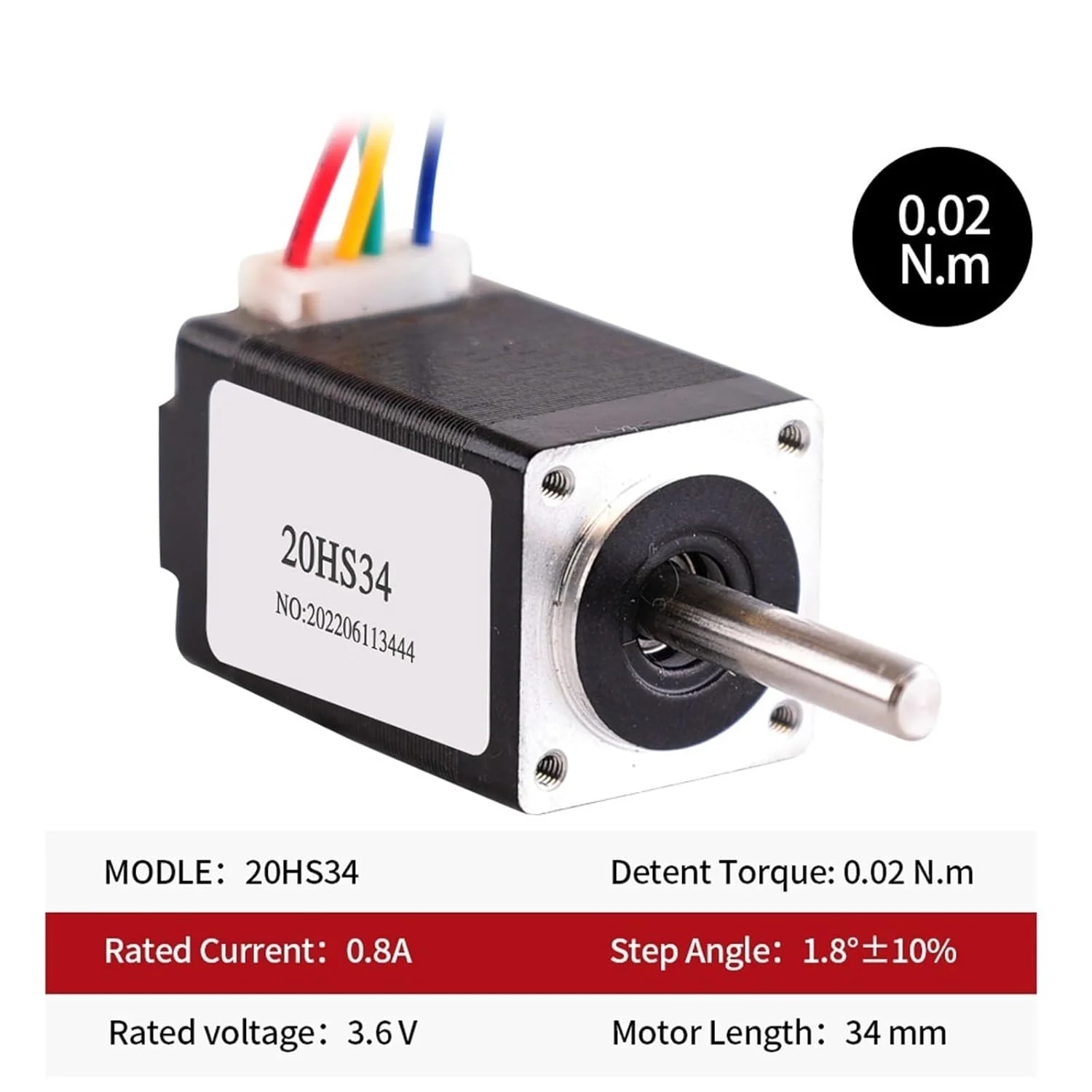 موتور پله‌ای پرینتر 20HS34، موتور 21mN.m، 34 میلی‌متر، 0.8 آمپر، 1.8 درجه، گشتاور بالا، 1 عدد