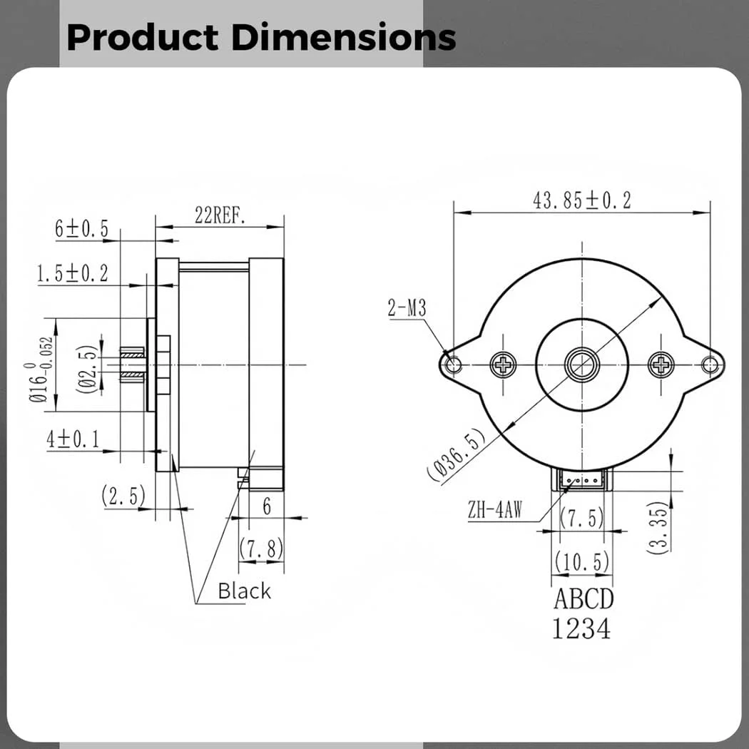 موتور پله ای 36 میلی متری برای پرینتر سه بعدی، بدنه گرد با کابل 120 سانتی متری، زاویه 1.8 درجه 0.35 آمپر 2 فاز، سازگار با اکسترودر مینی شرپا، اکسترودر Orbite V1.5 و غیره