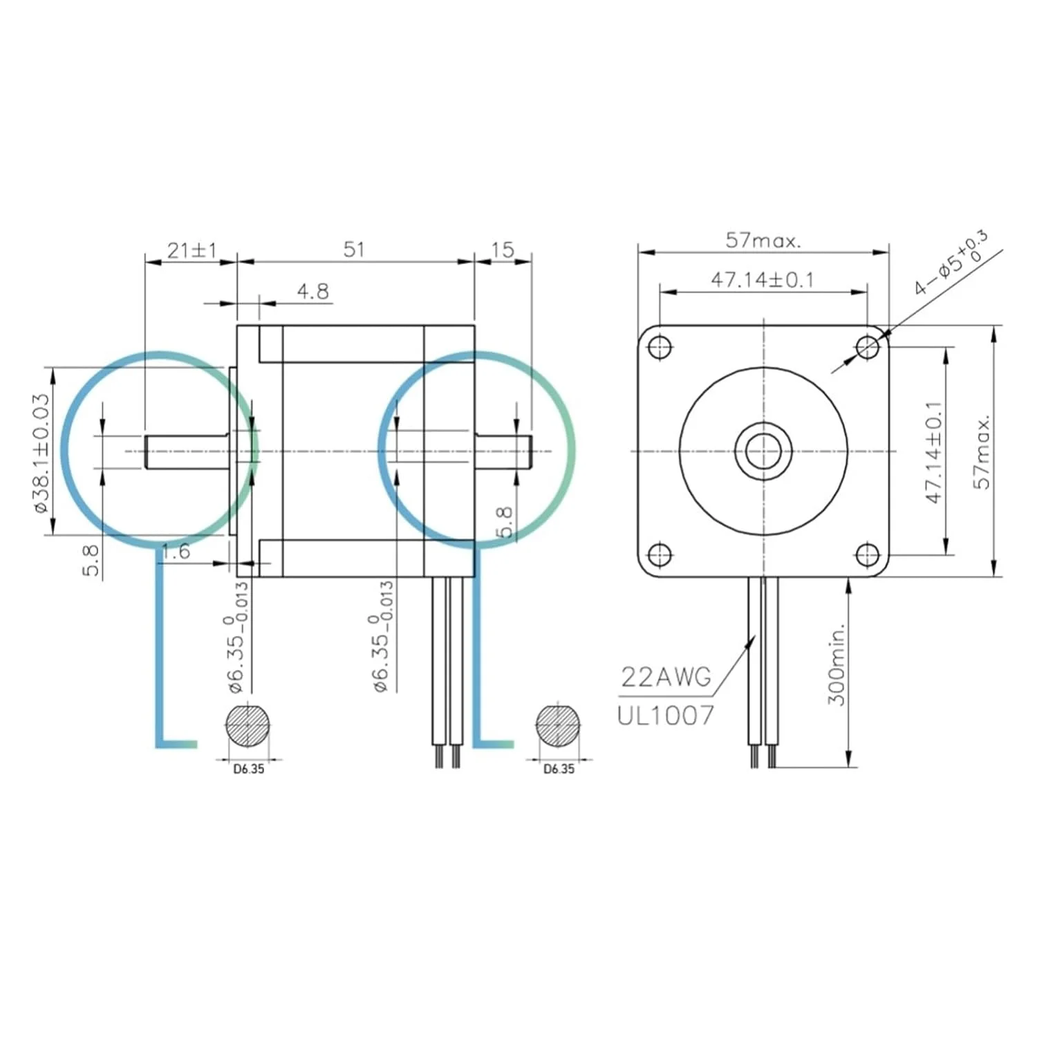 موتور پله ای NEMA23، موتور پله ای دو شفت 57X51 میلی متر 2.0 آمپر 1.1 نیوتن متر، موتور پله ای 157 اونس-اینچ دو شفت Nema 23 CNC برای پرینتر سه بعدی