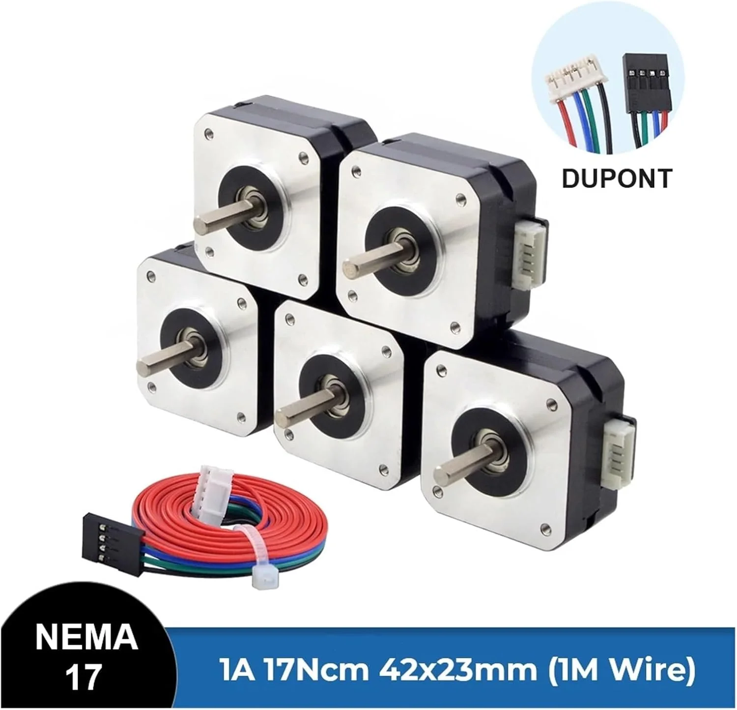 موتور پله ای Nema 17، 23 میلی متر، 17Ncm، 1 آمپر، موتور 42 پله ای Nema17 برای اکسترودر CNC، موتور پرینتر سه بعدی (1 عدد 17HE08-1004S)