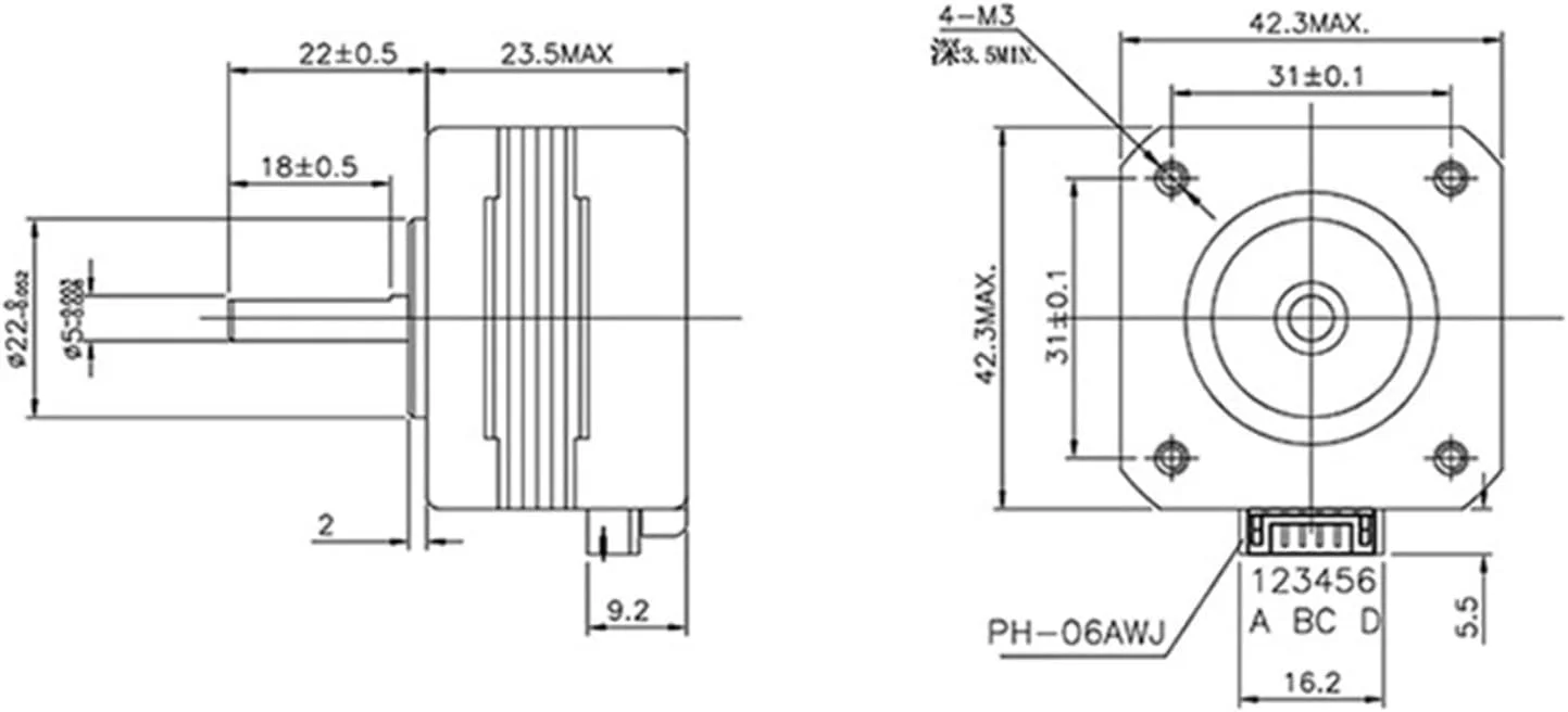 موتور پله ای Nema17 مدل 17HS4023 1.0A با سرسیم XH2.54/42 موتور 12V / 24V برای پرینتر سه بعدی مدل B03E (سایز: Du-Pont Head Line)
