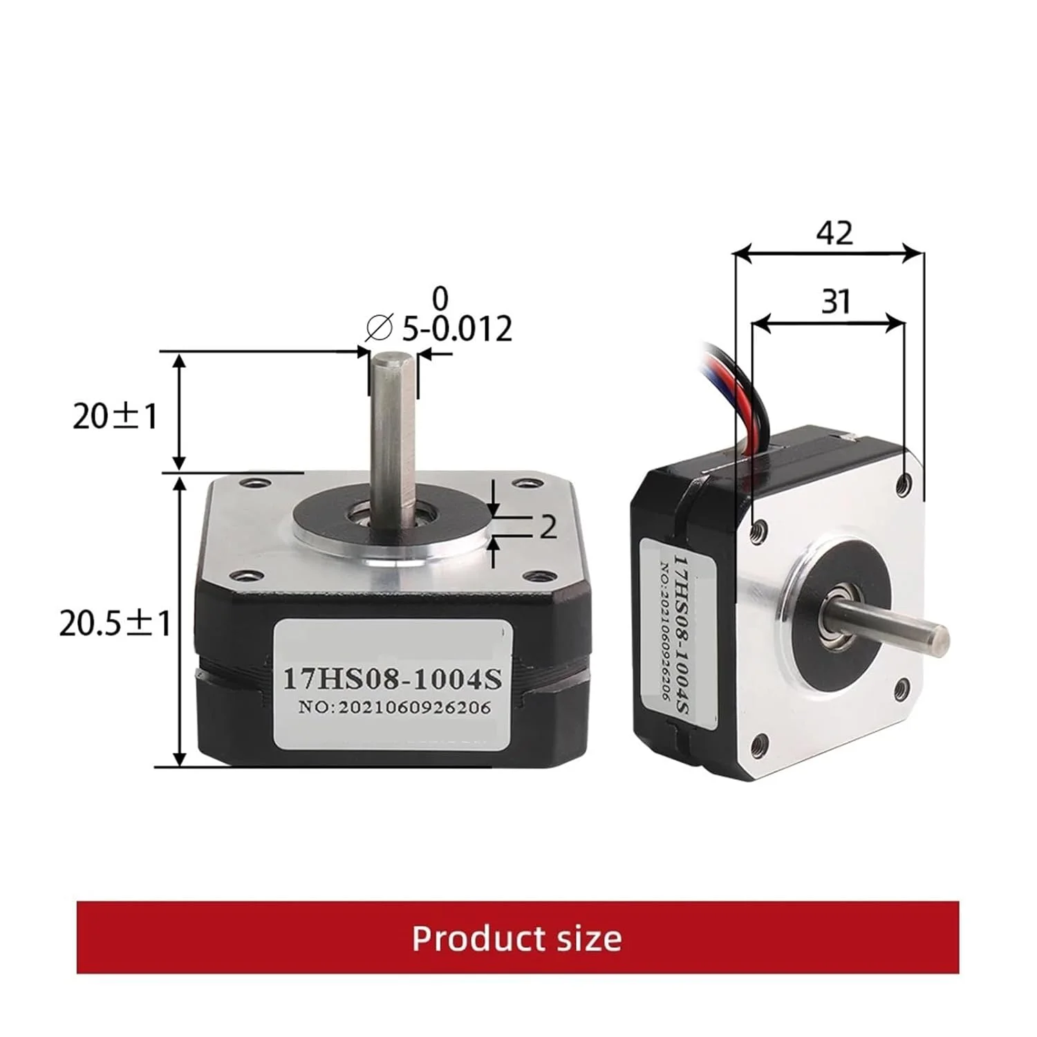 موتور پله ای Nema17، موتور پله ای 20 میلی متری 1 آمپر 16N.cm، موتور پله ای کوتاه 42، موتور 4 سیمه 17HS08-1004S، موتور پرینتر سه بعدی