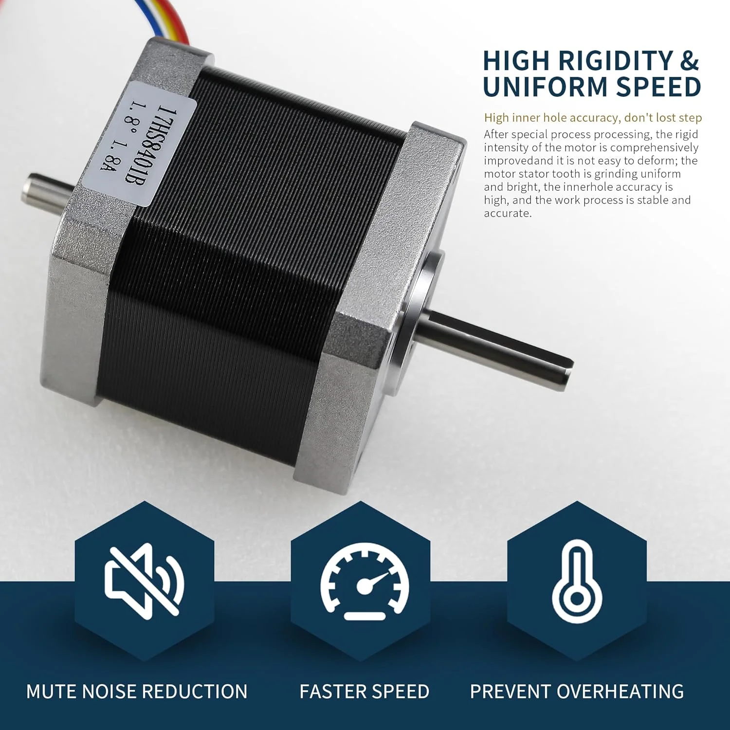 موتور پله ای CNCTOPBAOS Nema17، طول 48 میلی متر، 1.8 آمپر، دو شفت، مناسب برای پرینتر سه بعدی، فرز و دستگاه CNC مدل 17HS8401B