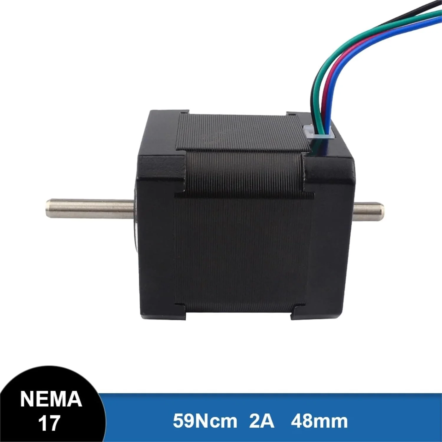 یک عدد موتور پله ای Nema 17، 48 میلی متر، 59Ncm، دو فاز، دو شفت، 2 آمپر، 4 سیم برای پرینتر سه بعدی CNC XYZ