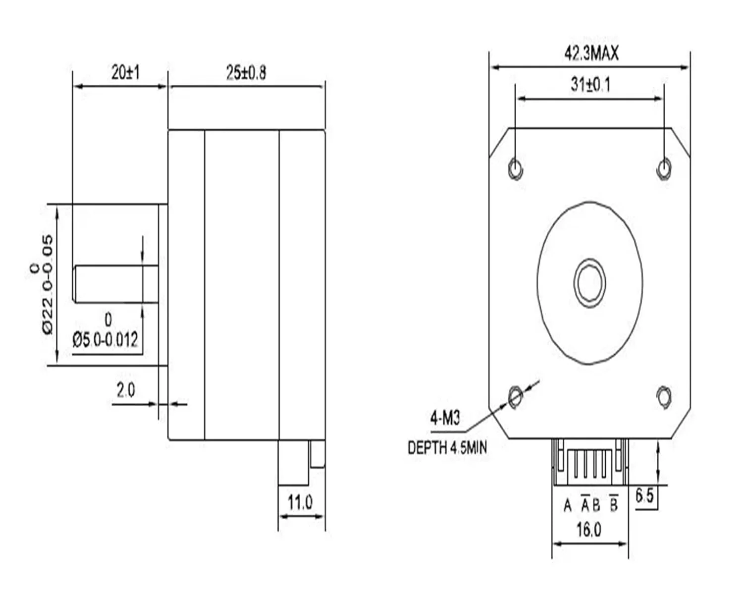 موتور پله ای 17، 42x25 میلی متر، موتور پله ای 17، 0.7 آمپر، 13Ncm، 4 سیم برای موتور پرینتر سه بعدی CNC