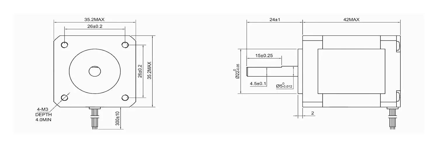 موتور پله ای 42 میلی متری 23Ncm (32.6oz.in) 0.5A 4 سیمه برای موتور پرینتر سه بعدی CNC DIY