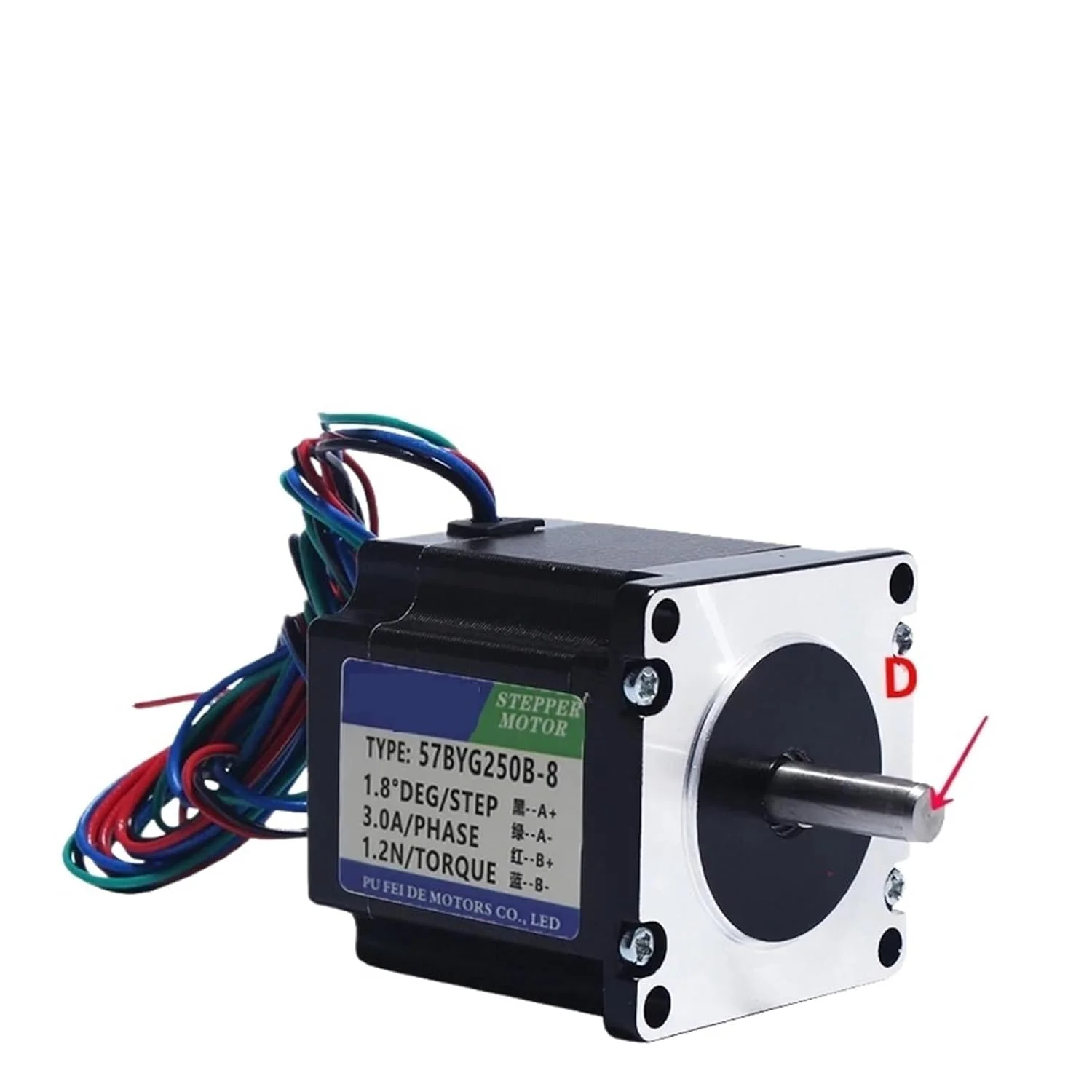 موتور پله‌ای 57 Nema 23 دستگاه ماسک 57BYG250B گشتاور 1.2NM طول 56MM دو فاز 4 سیم 3A موتور دستگاه حکاکی پرینتر سه بعدی (57BYG250B 8mm)