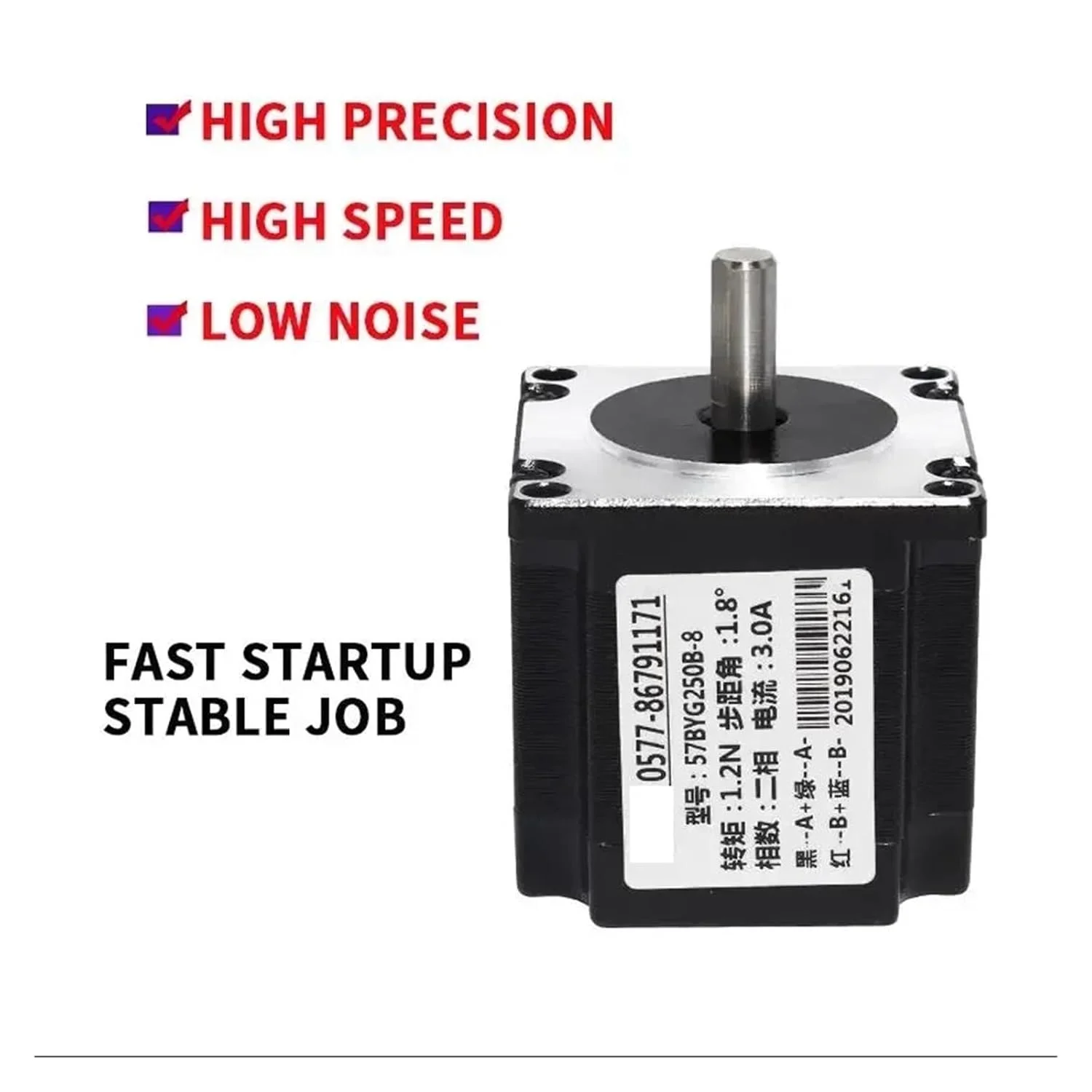 موتور پله‌ای 57 Nema 23 دستگاه ماسک 57BYG250B گشتاور 1.2NM طول 56MM دو فاز 4 سیم 3A موتور دستگاه حکاکی پرینتر سه بعدی (57BYG250B 8mm)