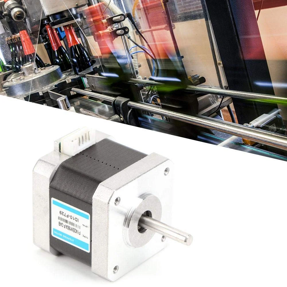 موتور پله ای 24 ولت، موتور پله ای 2 فاز Nema 17 با جریان 1.5 آمپر و گشتاور 0.4 نیوتن متر و زاویه 1.8 درجه، موتور پله ای چند منظوره کنترل صنعتی 24 ولت