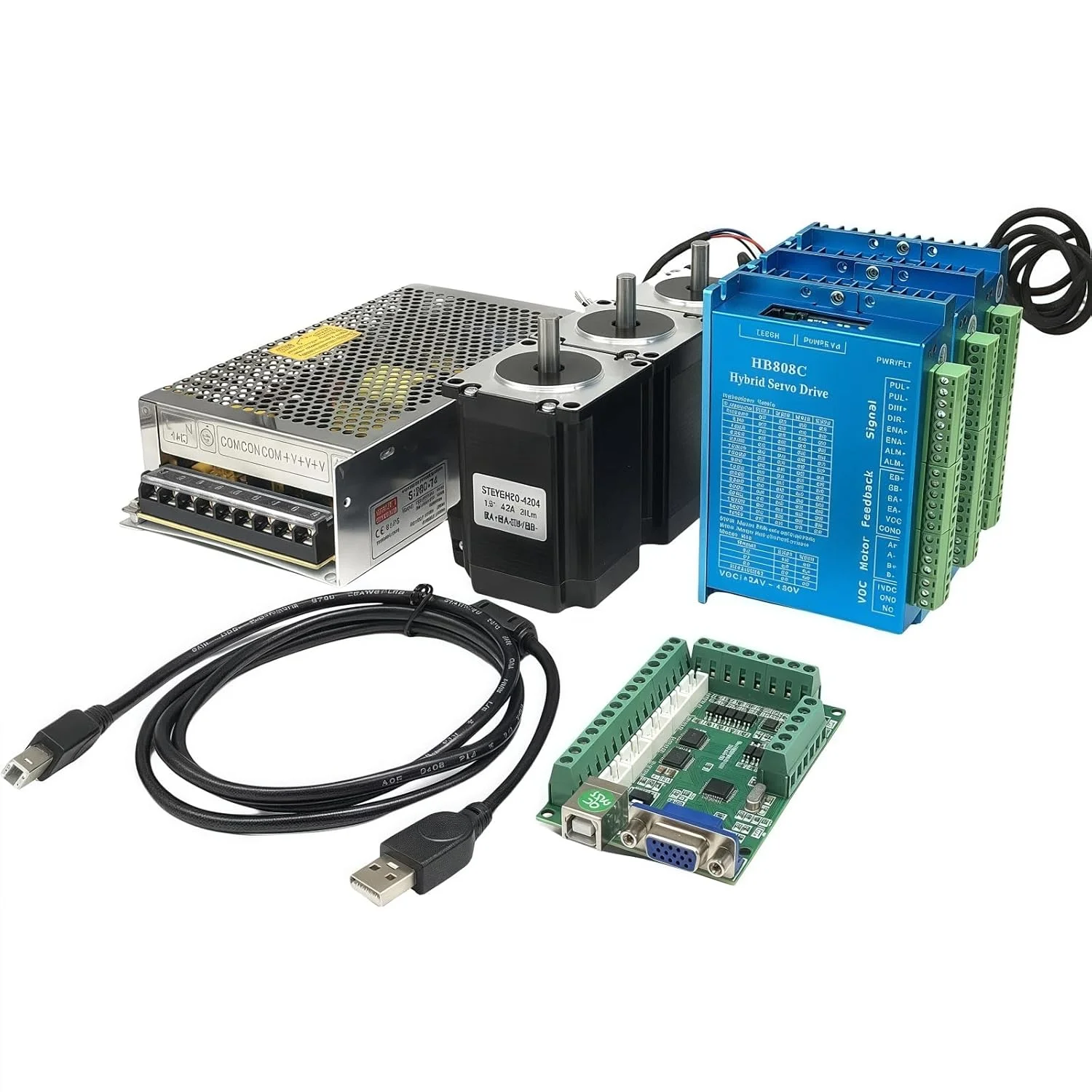 کیت موتور پله‌ای Nema23 سه محوره با موتور پله‌ای حلقه بسته Nema 23 2 نیوتن متر و درایور موتور پله‌ای، منبع تغذیه 350 وات 24 ولت، کارت کنترل USB Mach3 برای کنترلر CNC