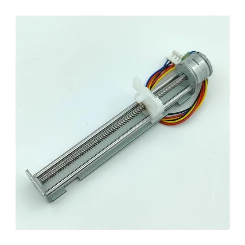 استپ موتور خطی 80 میلی‌متری با طول حرکت 15 میلی‌متر، استارتر الکترونیکی DC 5V 6V دو فاز 4 سیمه به همراه میله پیچی بلند برای موتورهای پرینتر سه بعدی و لیزر