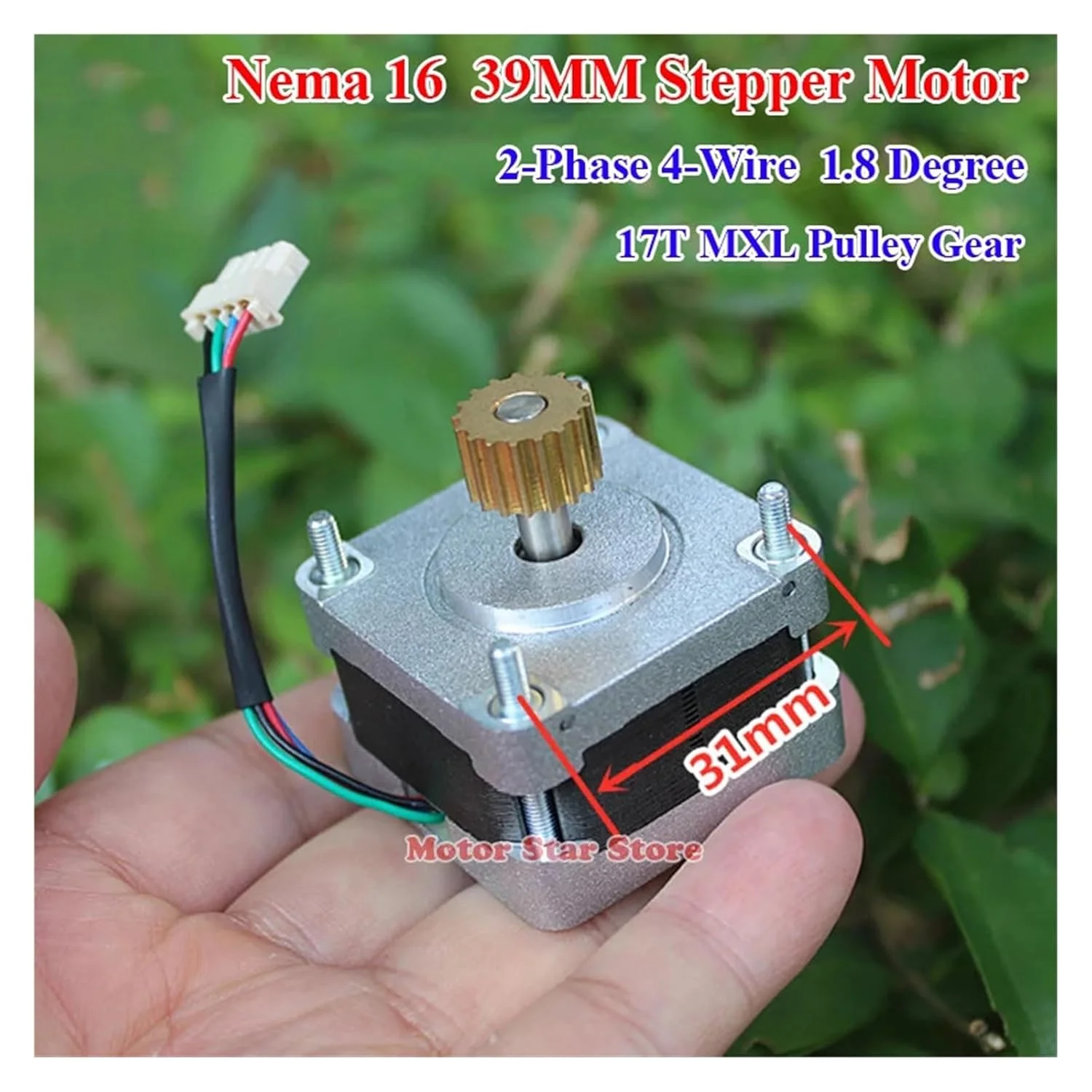 استپر الکترونیکی 1.8 درجه NEMA16 39MM، استارتر الکترونیکی پله‌ای 2 فاز 4 سیم، شفت 5 میلی‌متری، چرخ قرقره MXL با 17 دندانه برای پرینتر سه بعدی، CNC، استارتر موتور ربات