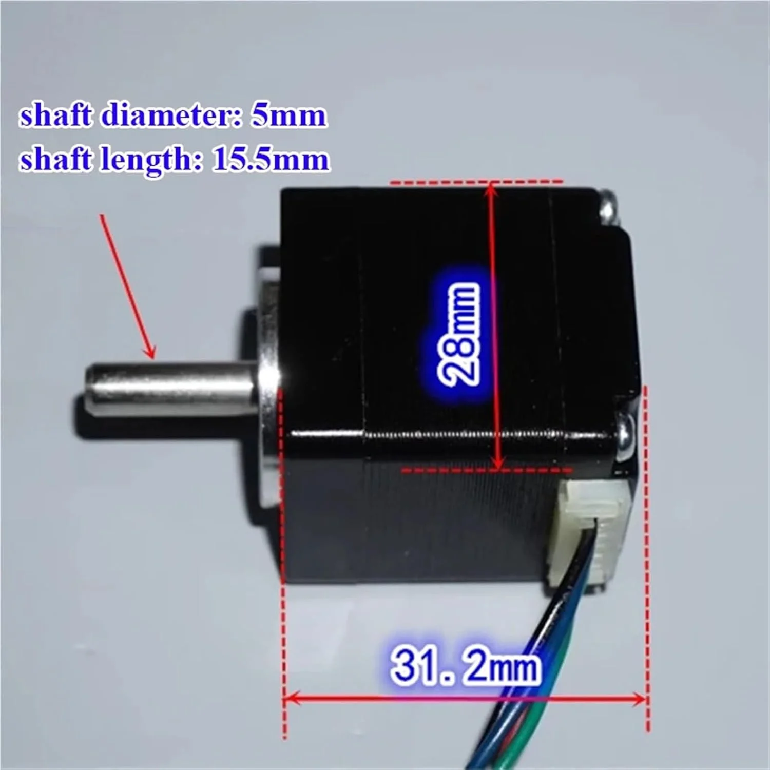 موتور پله ای مینیاتوری 28mm*28mm با زاویه 1.8 درجه، 2 فاز، 4 سیم، موتور پله ای هیبریدی با شفت 5 میلی متری برای پرینتر سه بعدی، CNC، ربات، 1 عدد