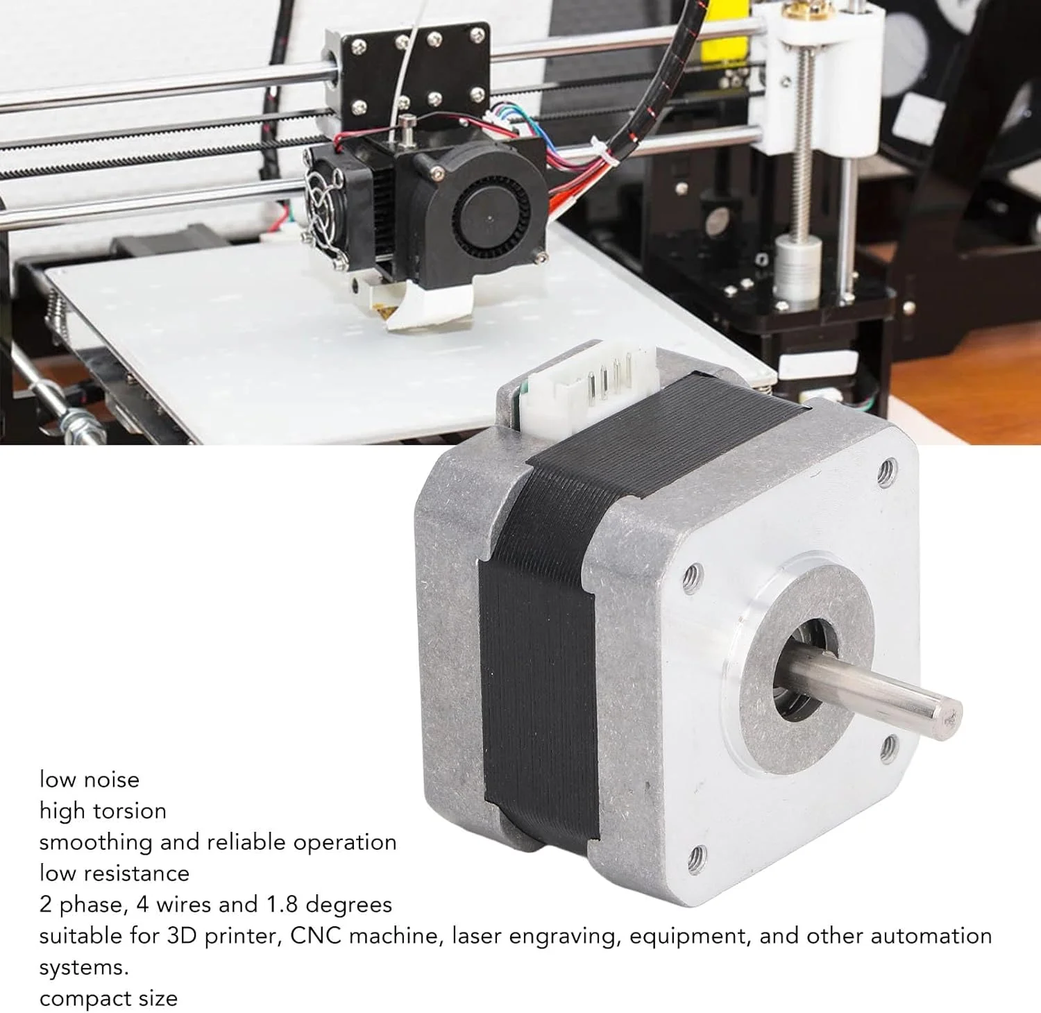 موتور پله ای Nema 17، 2 فاز 4 سیم، 1.8 درجه گشتاور بالا، موتور پله ای پرینتر سه بعدی برای دستگاه CNC، حکاکی، تجهیزات