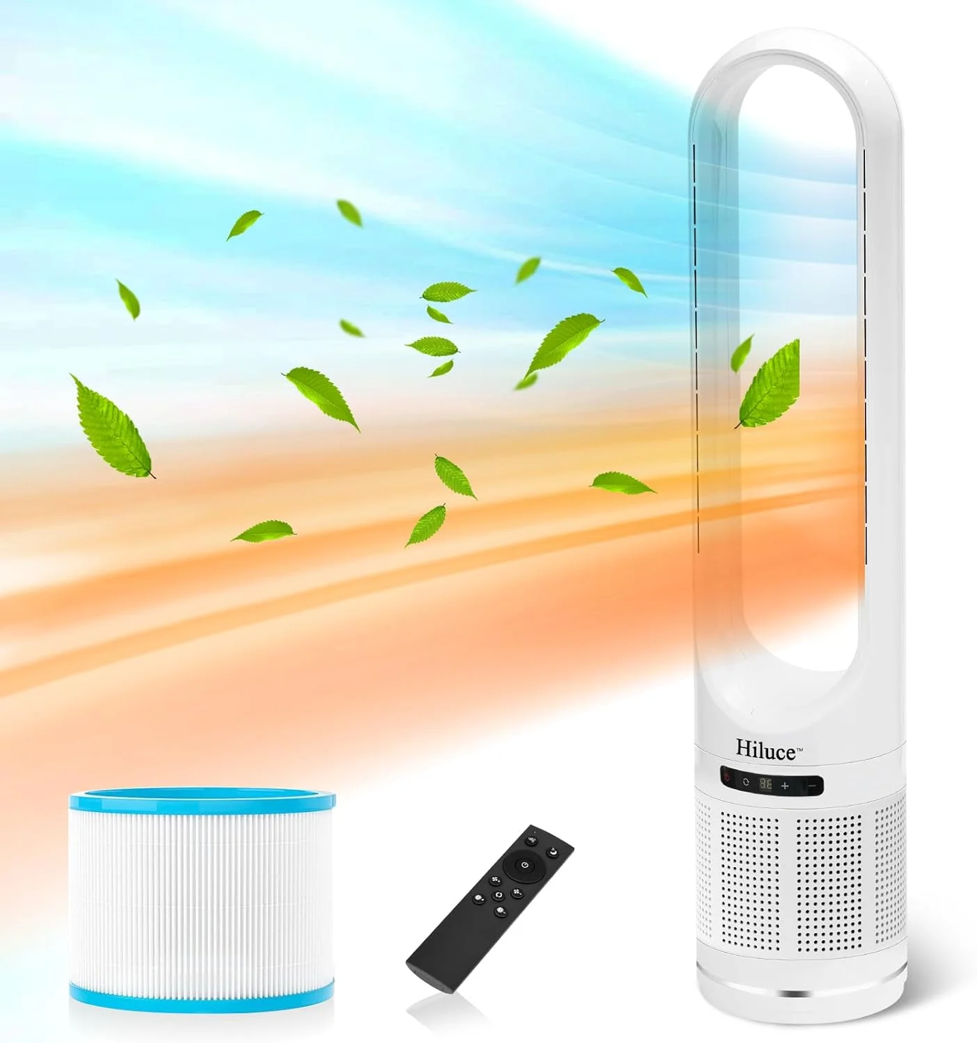 پنکه بدون پره 3 در 1 با تصفیه کننده هوا، بخاری داخلی، ترکیبی از پنکه و بخاری با فیلتر HEPA، کلید خاموشی در صورت واژگونی، پنکه های برجی بی صدا با سرعت 26 فوت بر ثانیه، چرخش 80 درجه، 8 سرعت، تایمر 9 ساعته، 32 اینچ بزرگ