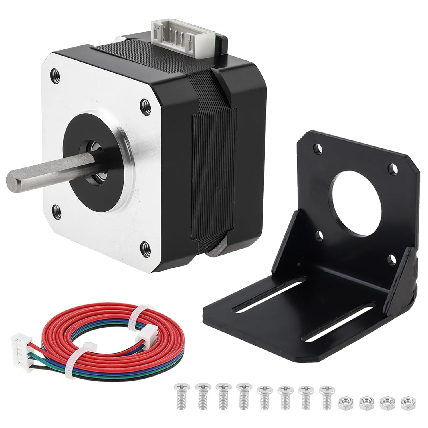 موتور پله ای Nema 17، 28 میلی متر، دو قطبی، 0.8 آمپر، 24N.cm (33oz.in)، موتور 42، 2 فاز، 4 سیم، موتور پله ای دو قطبی 1.8 درجه برای پرینتر سه بعدی CNC DIY به همراه کابل اتصال و براکت نصب