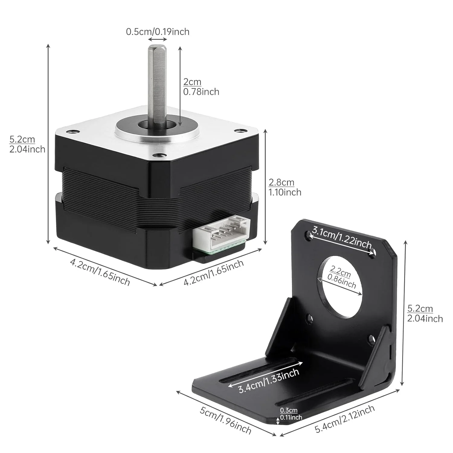 موتور پله ای Nema 17، 28 میلی متر، دو قطبی، 0.8 آمپر، 24N.cm (33oz.in)، موتور 42، 2 فاز، 4 سیم، موتور پله ای دو قطبی 1.8 درجه برای پرینتر سه بعدی CNC DIY به همراه کابل اتصال و براکت نصب