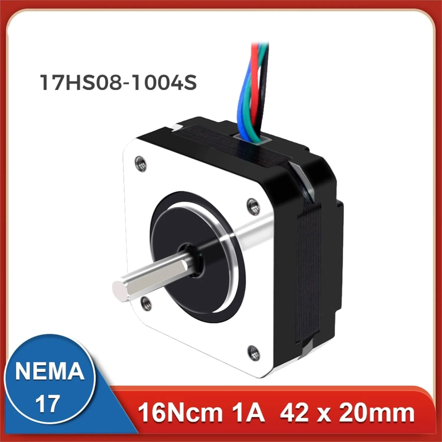 یک عدد موتور پله ای Nema 17 بدنه کوتاه، 16Ncm 1A، 4 سیم، مدل 17HS08-1004S برای اکسترودر CNC و موتور پرینتر سه بعدی
