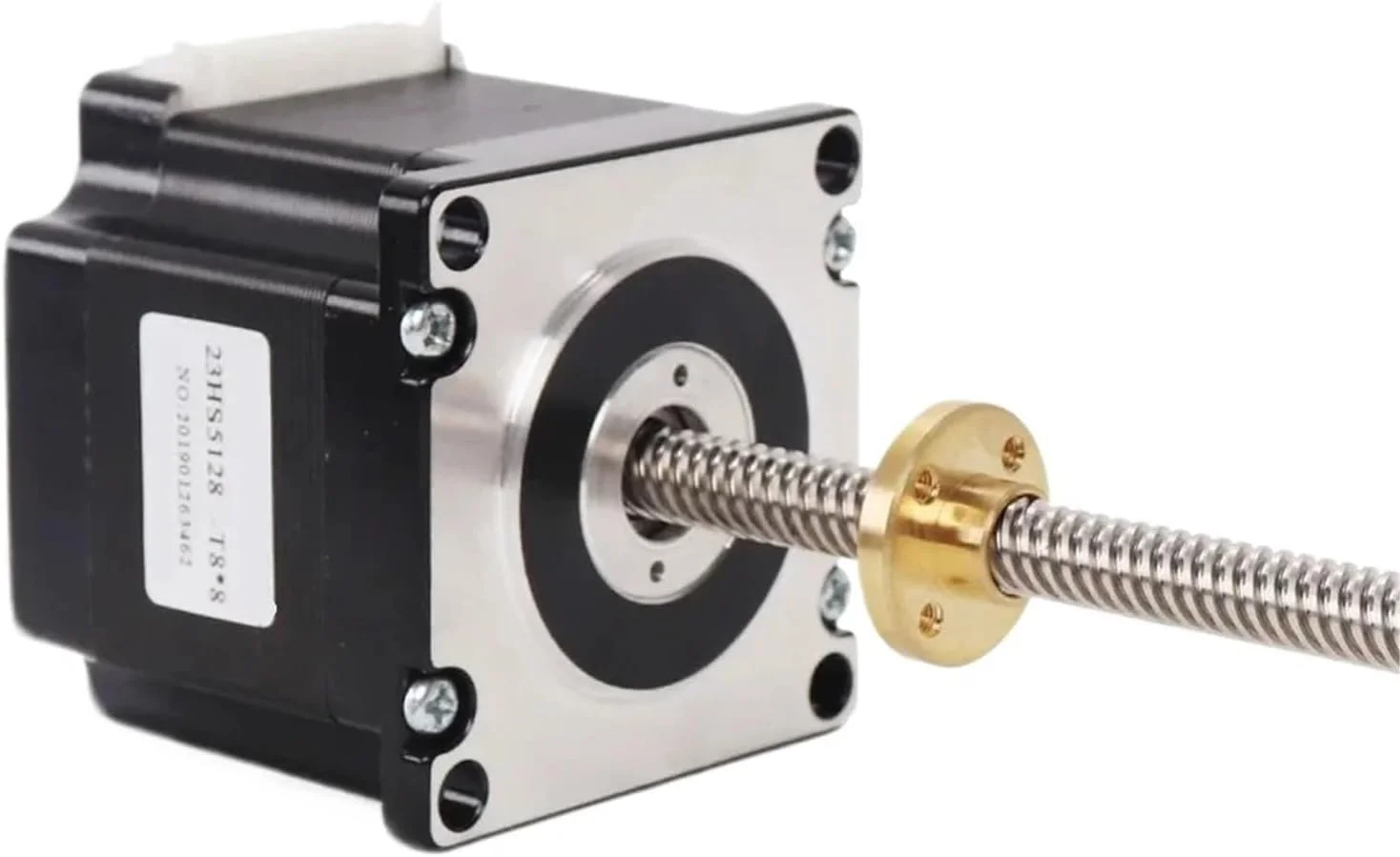 یک عدد موتور پله‌ای پیچی 23HS4128-T8 با طول پیچ 300 میلی‌متر به همراه مهره مسی با گام 2/4/8 میلی‌متر برای موتور چاپگر سه بعدی (23HS4128-T8x8-300mm)