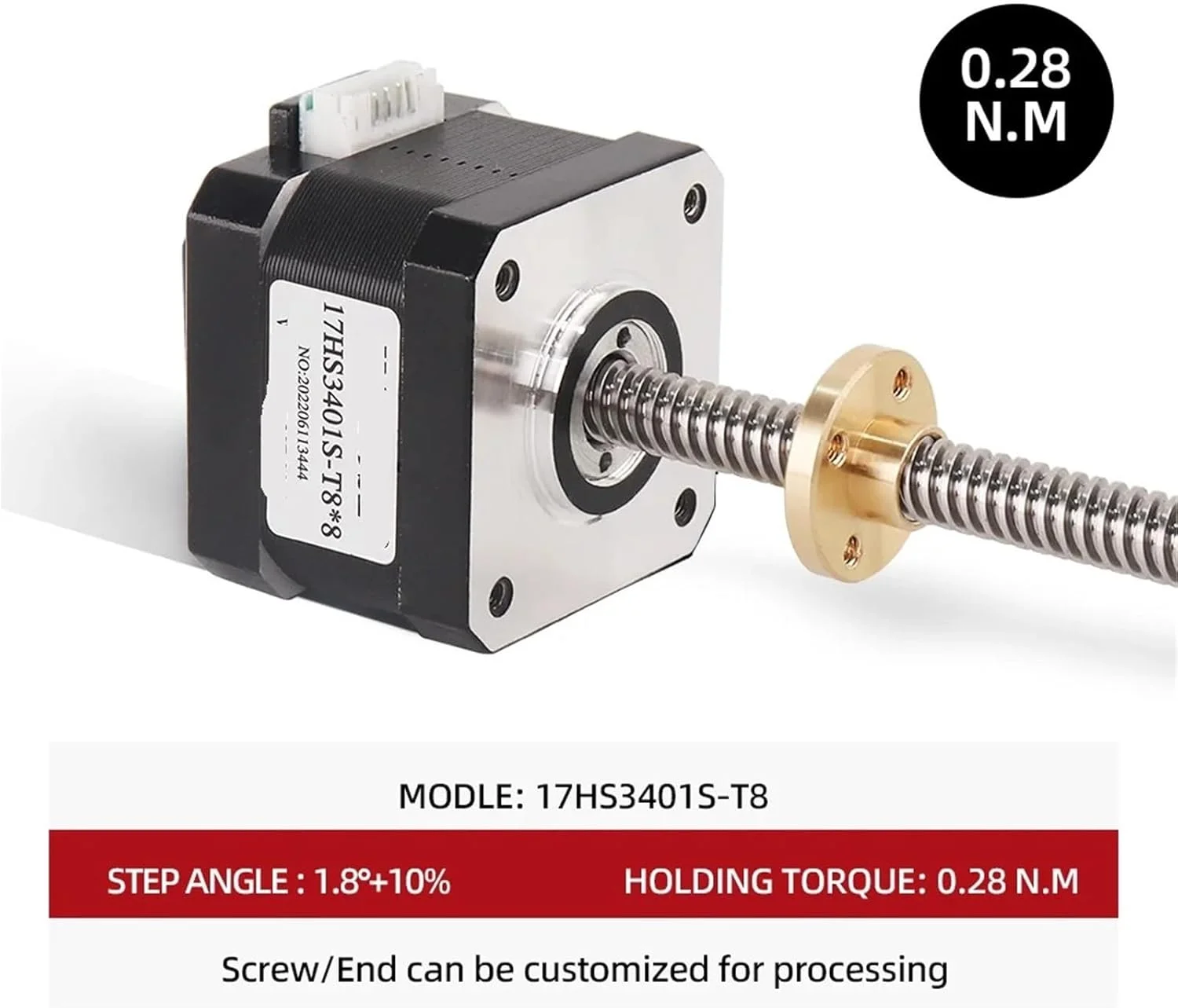 موتور پله ای با پیچ سربی 8 میلی متری 1.3 آمپر 28N.CM 34 میلی متر 17HS3401S-T8*8 300 میلی متر برای موتور چاپگر سه بعدی محور Z موتور پله ای پیچ 1 عدد