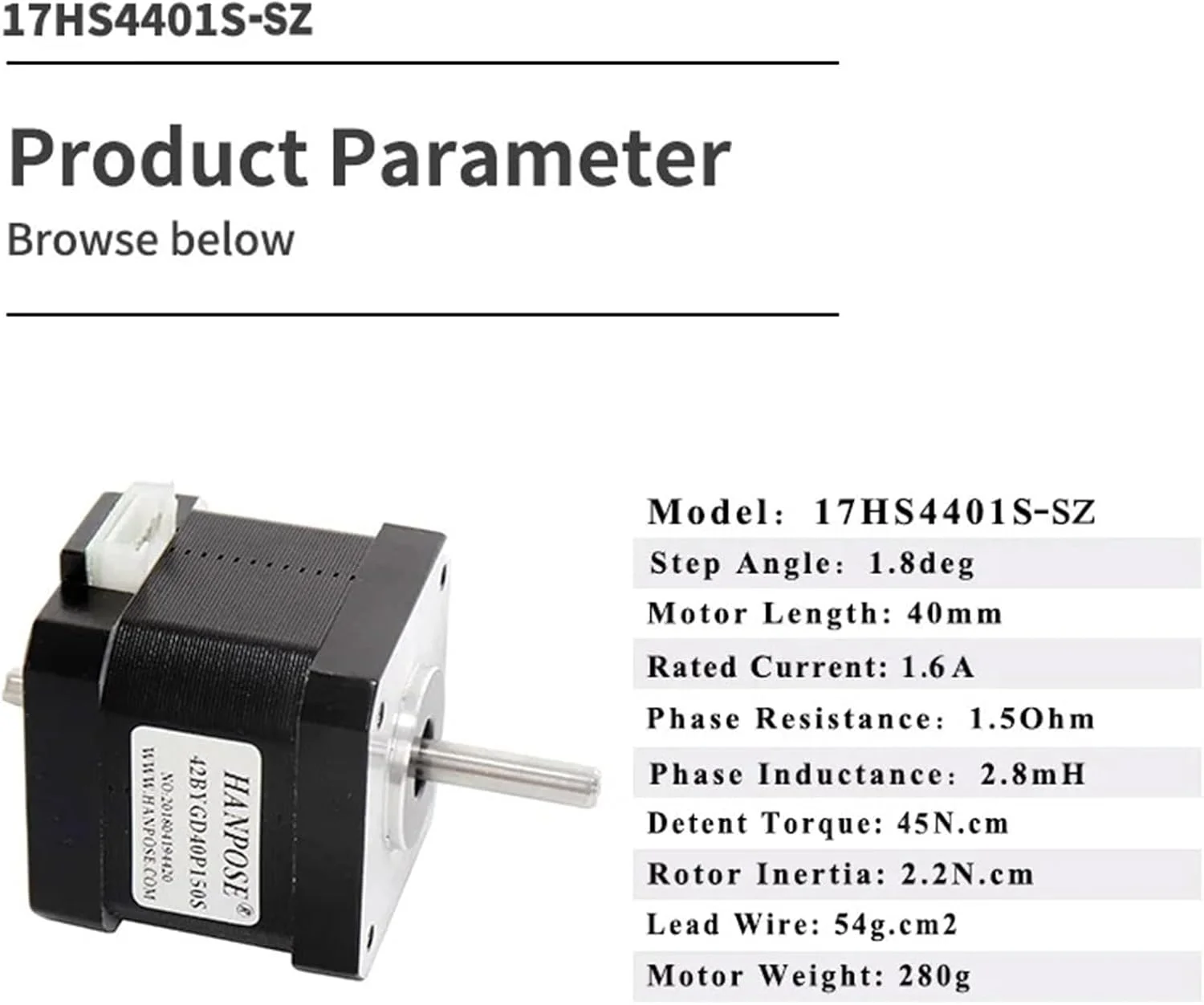 موتور پله ای دو شفت NEMA17، 1.6 آمپر، 45N.CM، 40 میلی متر، مدل 17HS4401S-SZ برای دستگاه فرز حکاکی روتر و پرینتر سه بعدی