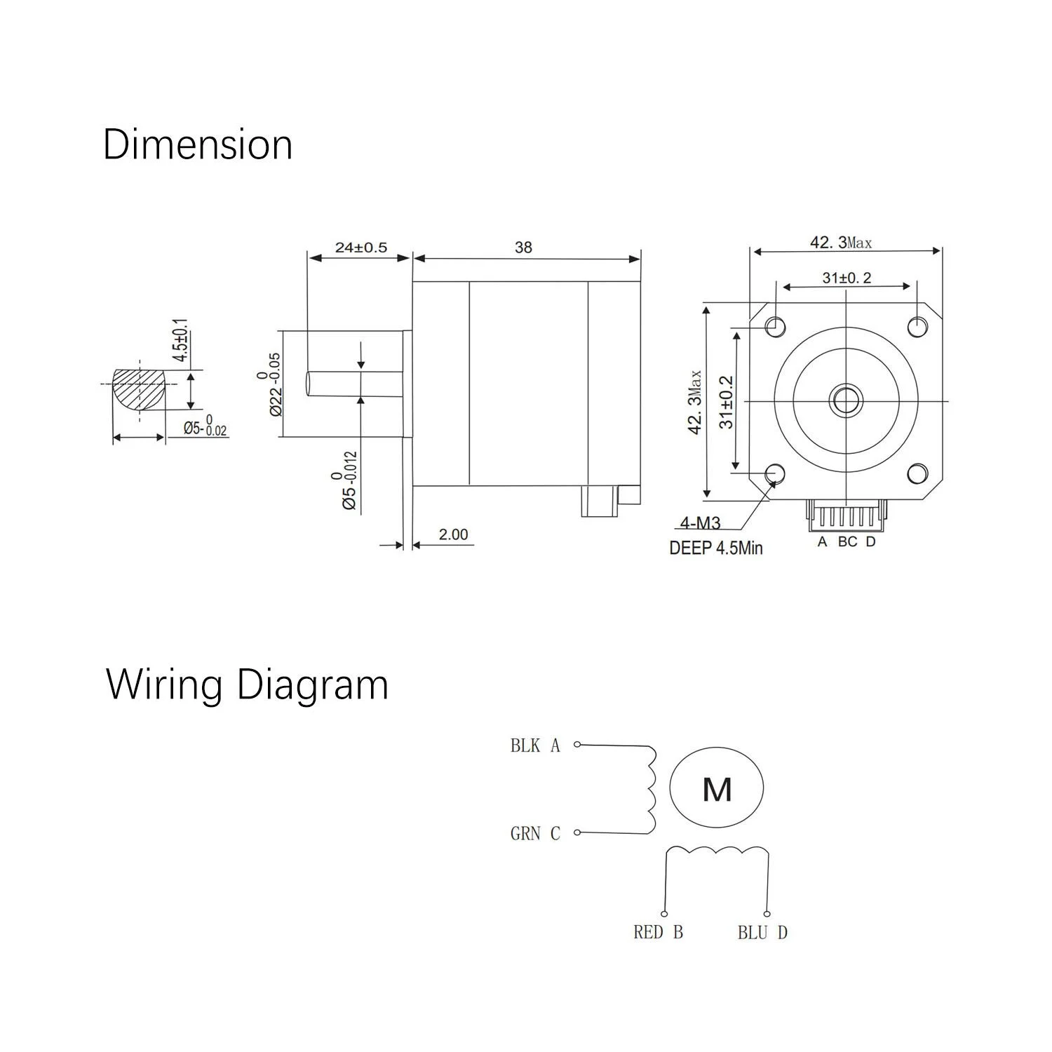 [بسته 5 عددی] موتور پله ای Nema 17، موتور پله ای دو فاز 17HS4401 دوقطبی 1.5 آمپر 42x42x38mm، 4 سیم، کابل 1 متری برای پرینتر سه بعدی