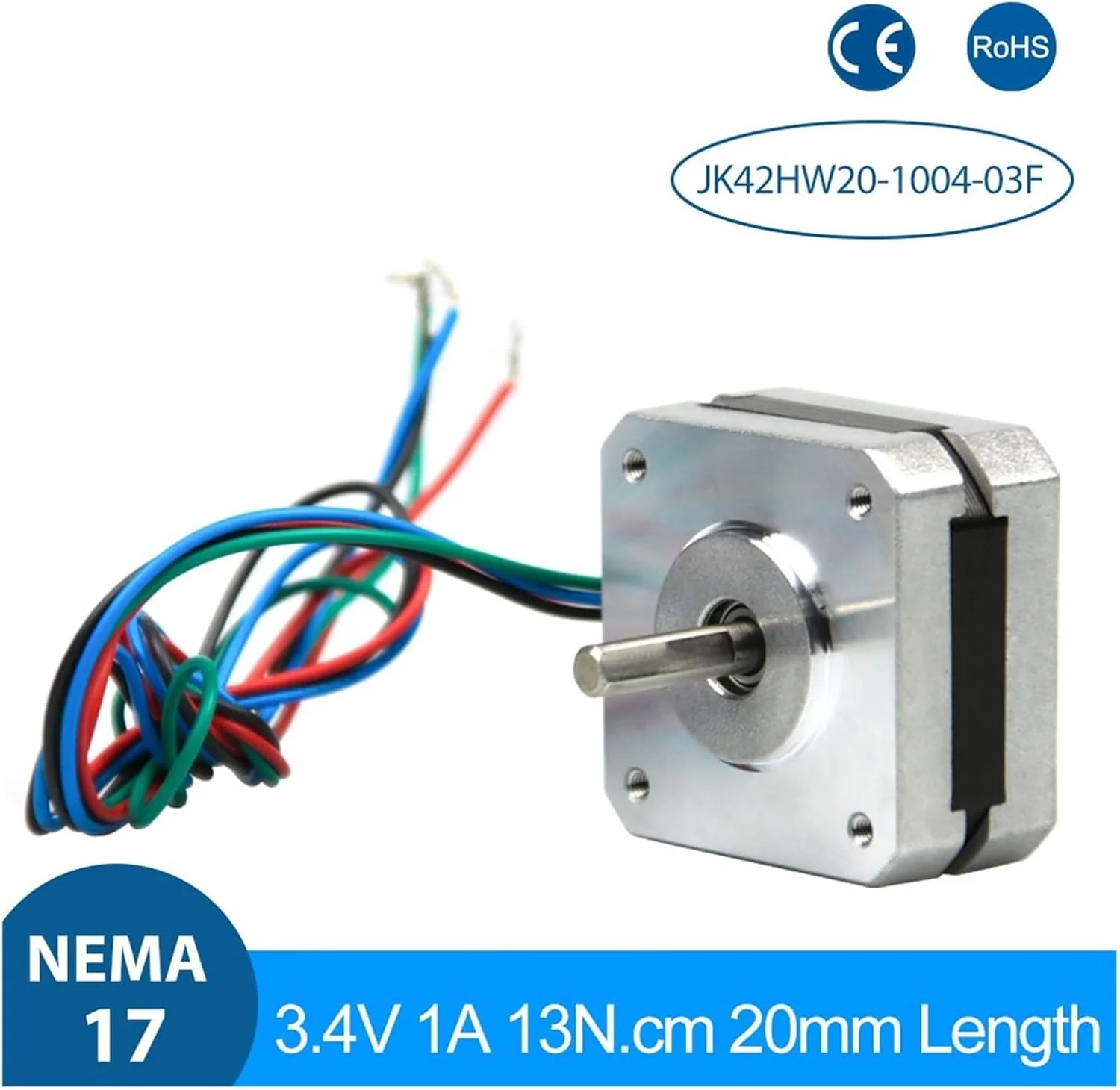 موتور پله ای Nema 17 مدل 17HS08-1004S، 20 میلی متر، 1 آمپر، 13Ncm، موتور 42، 4 سیم مناسب برای پرینتر سه بعدی DIY CNC