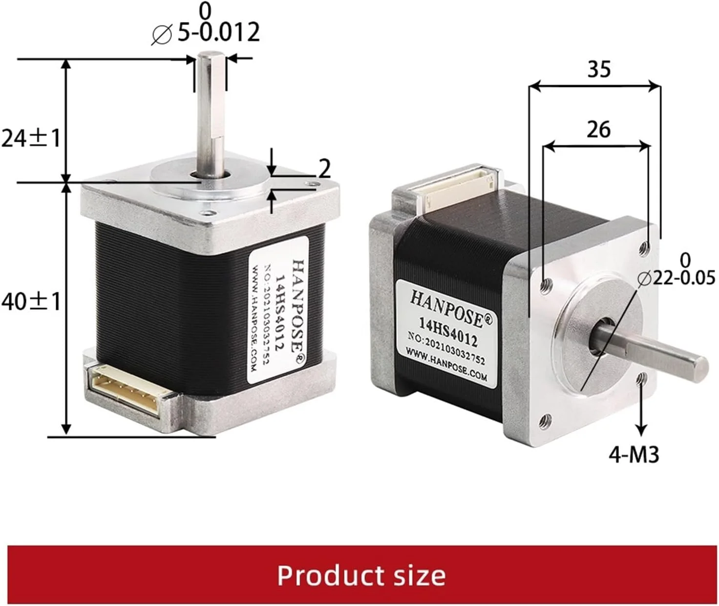 موتور پله ای Nema14 مدل 14HS4012/ 5012/6012 برای موتور پرینتر سه بعدی 0.22N.M 0.30N.M 0.40N.M سری 35 موتور تجهیزات مانیتورینگ (14HS5012)