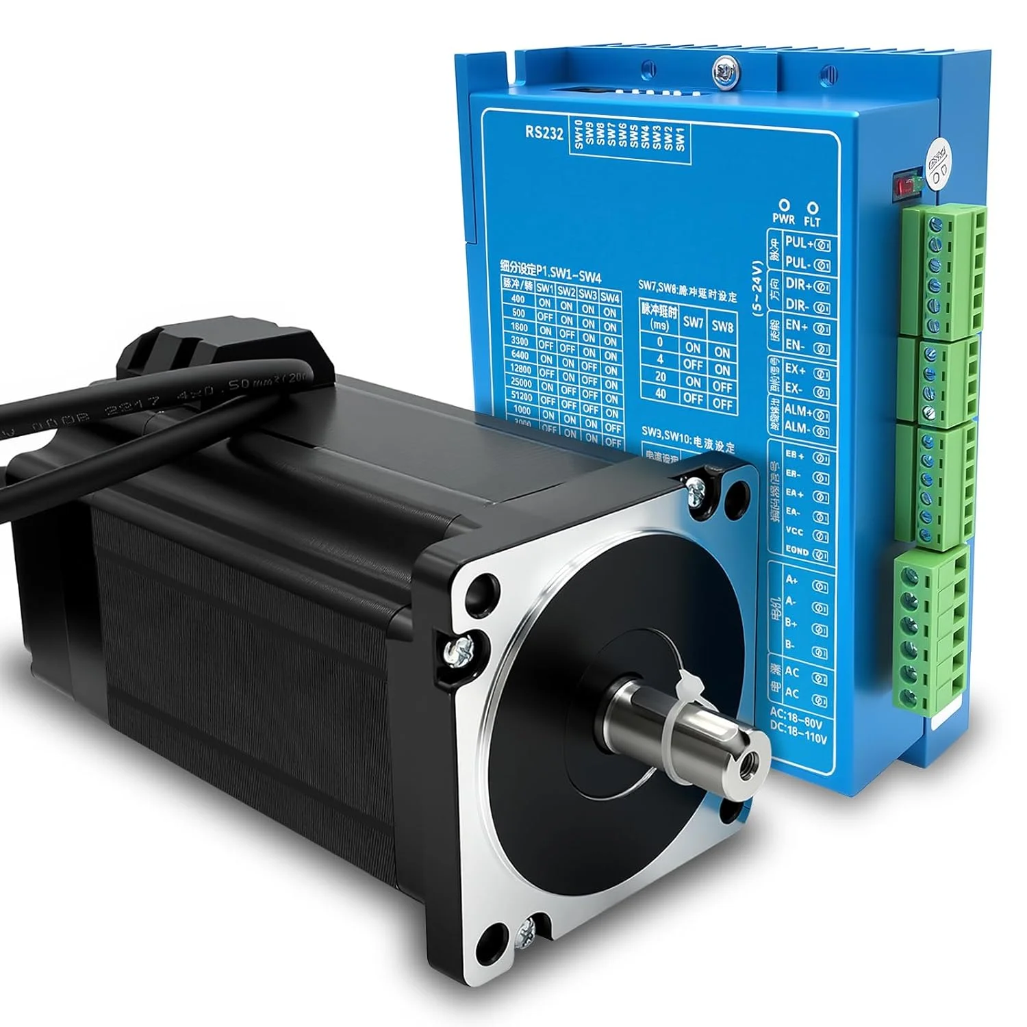 کیت موتور پله‌ای حلقه بسته Nema 34، 8.5 نیوتن‌متر، انکودر 1000 خطی، موتورهای پله‌ای 86 DC Nema34 با درایور موتور سروو آسان DSP 18-80VAC یا 18-110VDC برای دستگاه فرز CNC