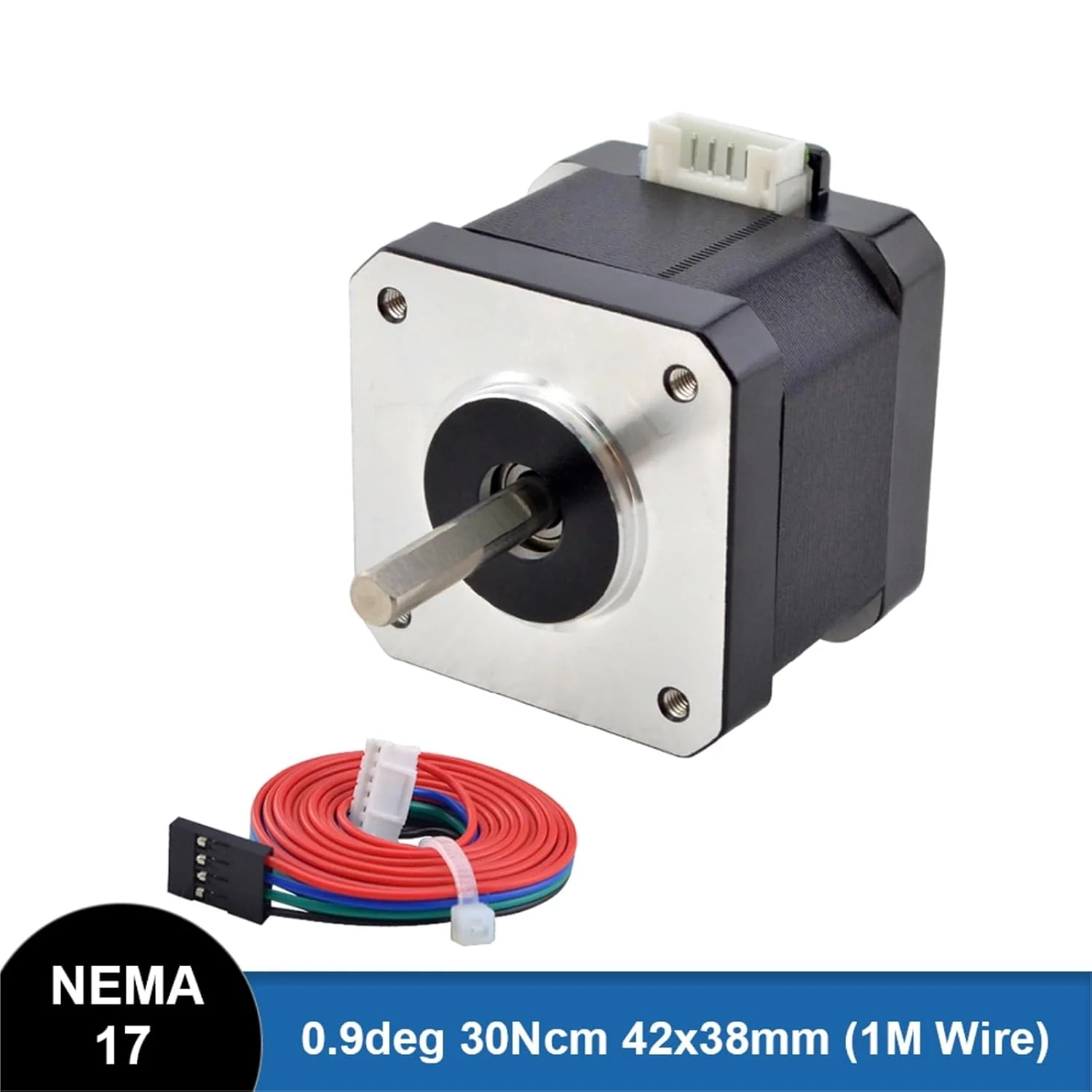 یک عدد موتور پله ای Nema 17، 0.9 درجه، 38 میلی متر، 30Ncm، 1.5 آمپر با کابل 4 سیمه 1 متری CNC پرینتر سه بعدی/اکسترودر