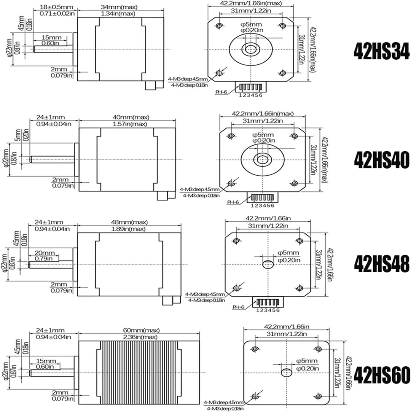 کیت درایور موتور پله ای 17 حلقه باز 0.28N.m/0.4N.m/0.7N.m/0.55N.m درایور 1.5A/1.2A 0.5-3.5A 9-42VDC برای پرینتر سه بعدی CNC XYZ (42HS48 0.55N.m)