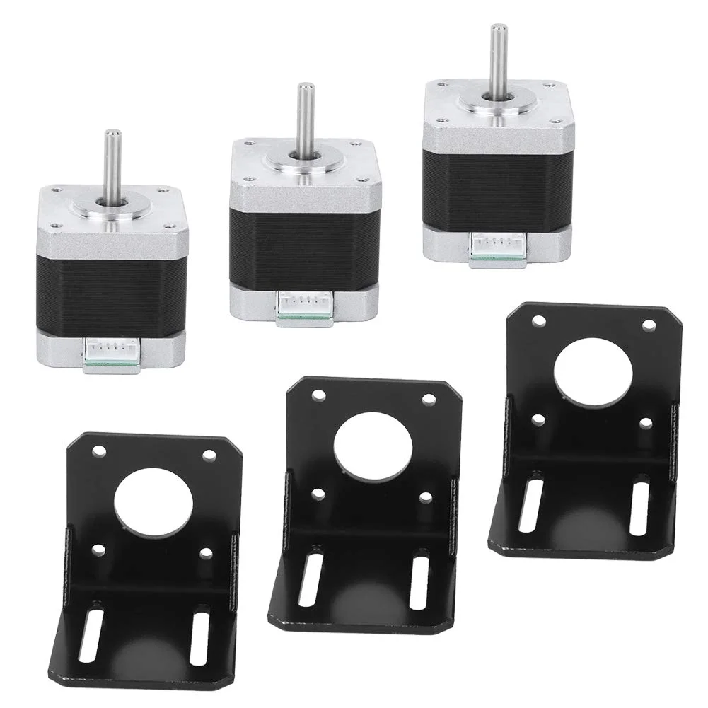موتور پله ای استیل ضد زنگ، موتور سایز کوچک، 4 سیمه دو قطبی، برای پرینترهای سه بعدی، مانیتورها، مشکی سبز قرمز آبی A + / A ‑ B + 12V، مناسب برای ماشین آلات نساجی، با 3 براکت