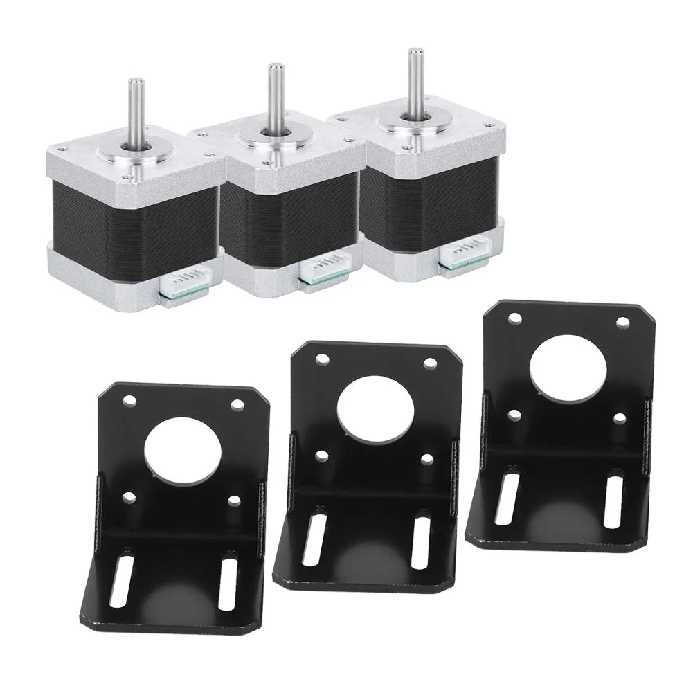 موتور پله ای استیل ضد زنگ، موتور سایز کوچک، 4 سیمه دو قطبی، برای پرینترهای سه بعدی، مانیتورها، مشکی سبز قرمز آبی A + / A ‑ B + 12V، مناسب برای ماشین آلات نساجی، با 3 براکت