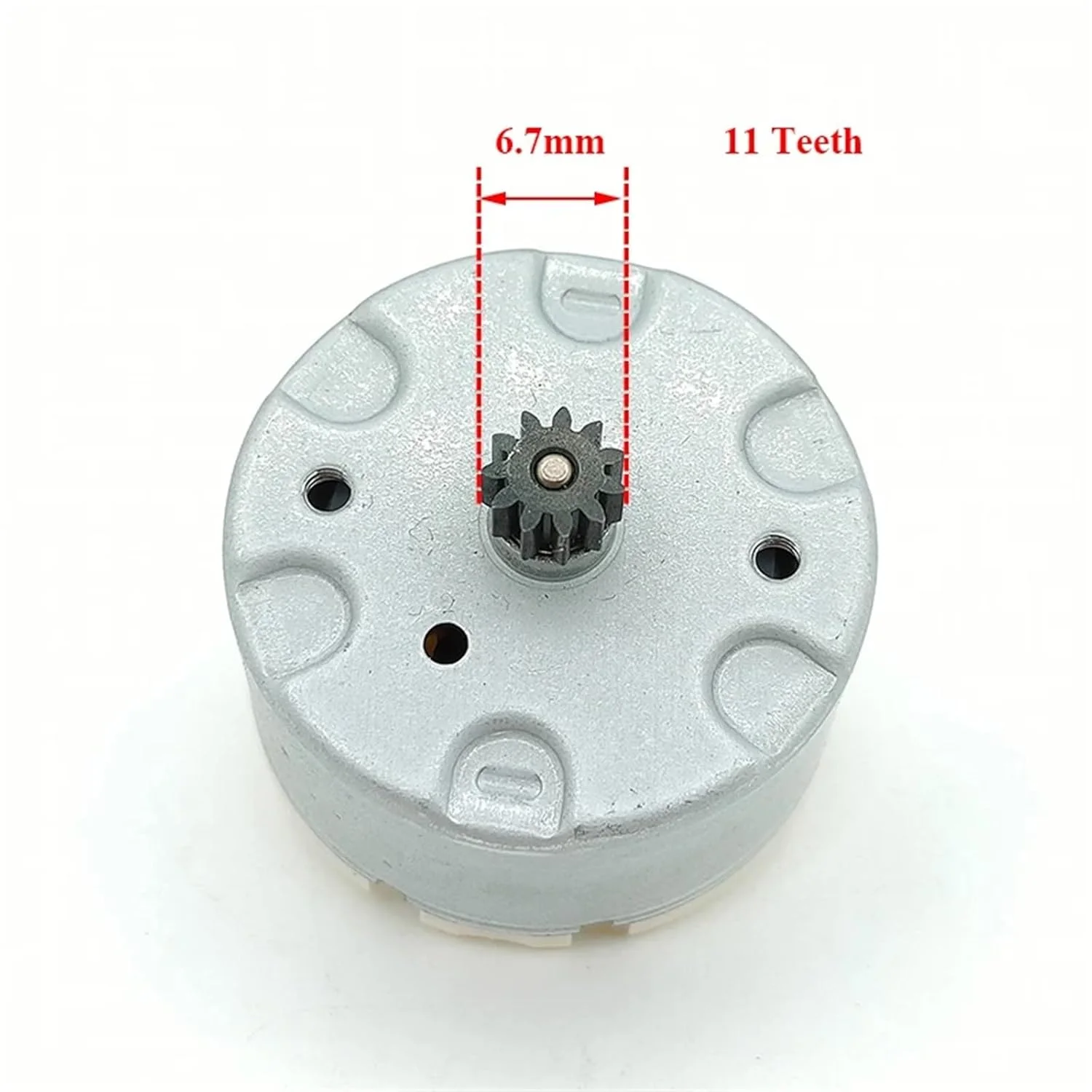موتور DC کوچک RC500-KN/12500، 6 ولت 9 ولت 12 ولت، 5800 دور در دقیقه، قطر 32 میلی متر، محور گرد، چرخ دنده 11 دندانه، 1 عدد