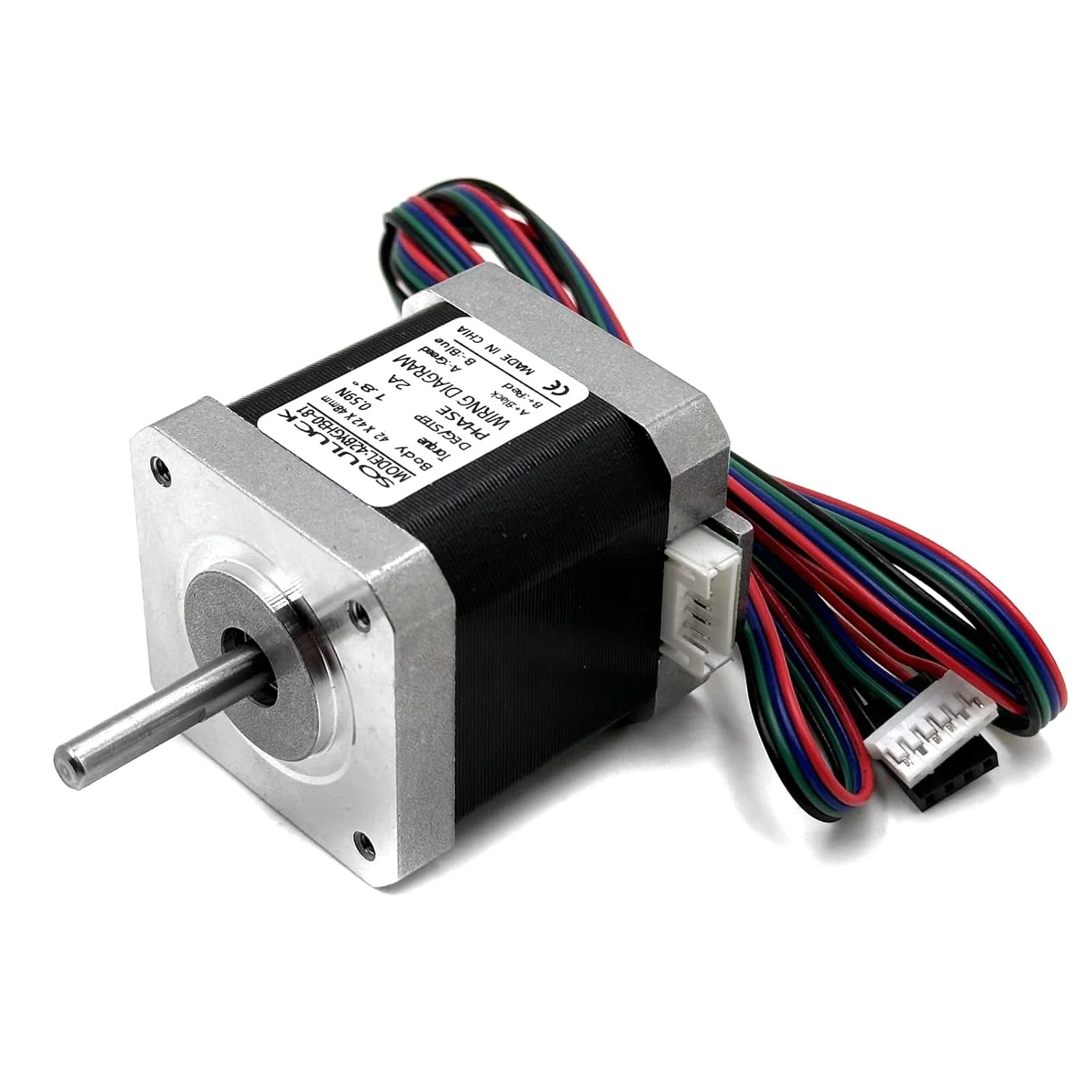 موتور پله ای Nema 17، 59Ncm، دو قطبی 2A، 1.8 درجه، 4 سیم با کابل 1 متری و کانکتور، مناسب پرینتر سه بعدی/CNC 42x42x48mm