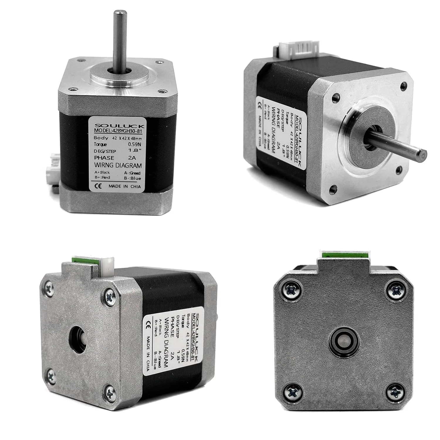 موتور پله ای Nema 17، 59Ncm، دو قطبی 2A، 1.8 درجه، 4 سیم با کابل 1 متری و کانکتور، مناسب پرینتر سه بعدی/CNC 42x42x48mm