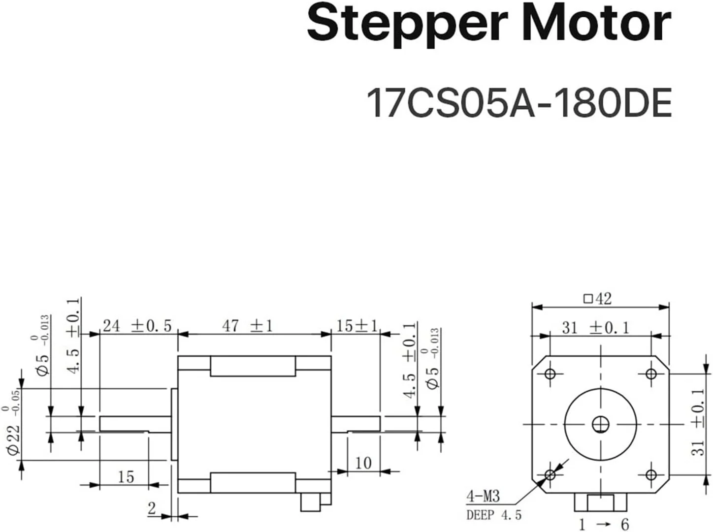 موتور پله ای Nema 17، 48 میلی متر، 2 فاز، 52Ncm، 1.8 آمپر، موتور پله ای دو شفت با 4 سیم برای پرینتر سه بعدی
