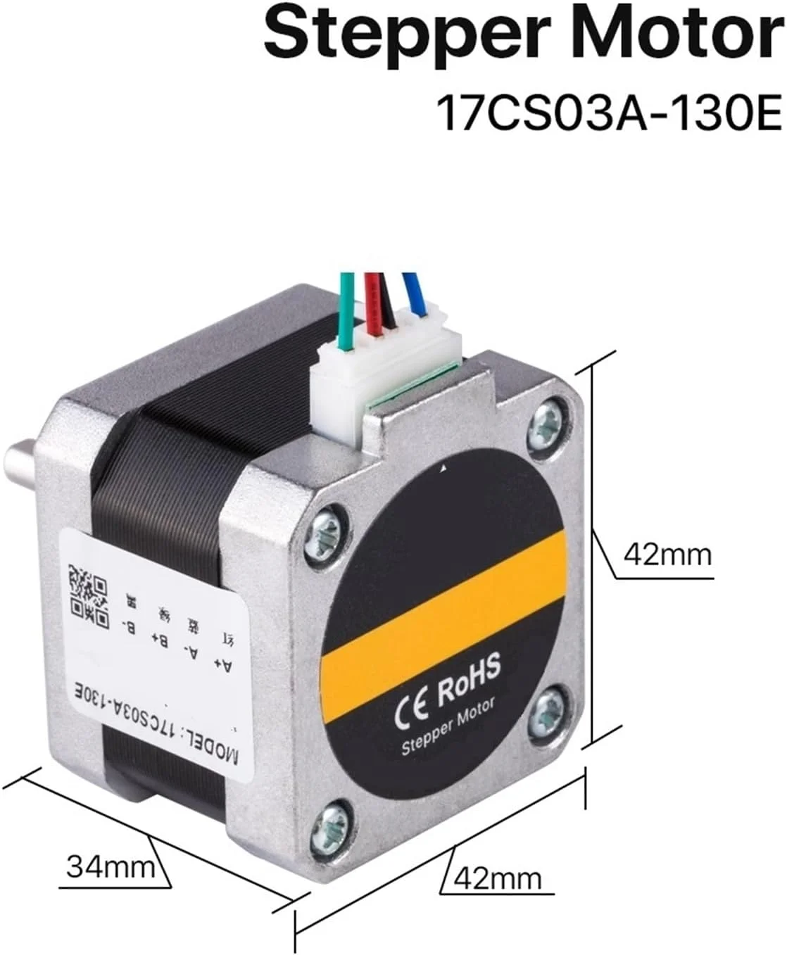 موتور پله ای 34 میلی متری Nema 17 مدل 17CS03A-130E، 0.28N.m 1.3A دو فاز برای دستگاه فرز پرینتر سه بعدی