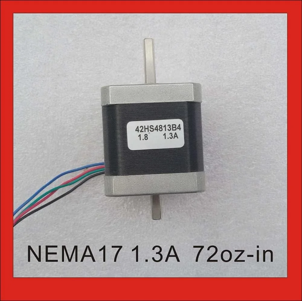 موتور پله‌ای دو شفت مدل 17 با گشتاور 52N.cm و طول بدنه 48mm دارای گواهینامه‌های CE و Rohs مناسب برای CNC و پرینتر سه بعدی