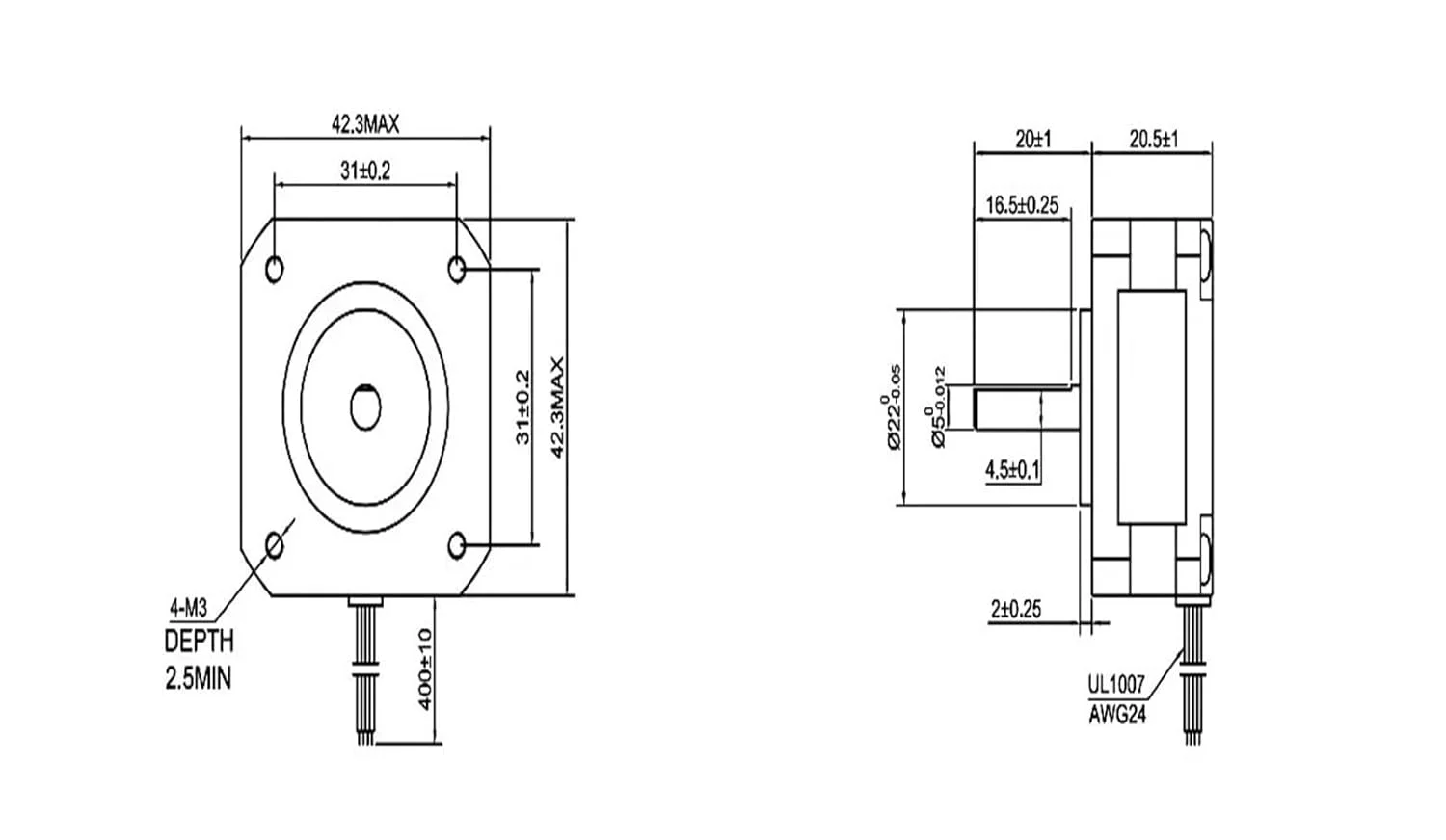 موتور پله ای بدنه کوتاه سایز 17، 16Ncm، 1 آمپر، 4 سیم، مدل 17HS08-1004S مناسب برای CNC و پرینتر سه بعدی