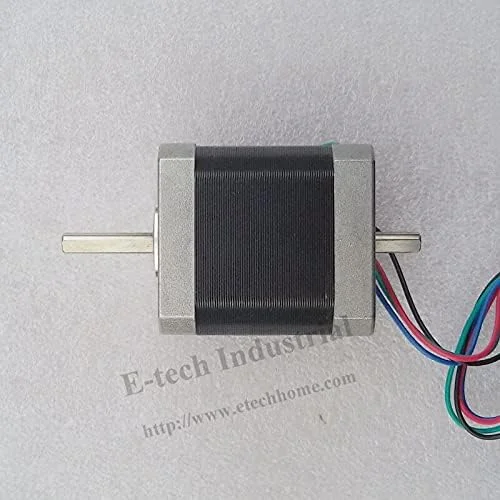 موتور پله‌ای دو شفت مدل 17 با گشتاور 52N.cm و طول بدنه 48mm دارای گواهینامه‌های CE و Rohs مناسب برای CNC و پرینتر سه بعدی