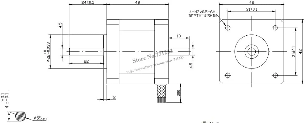 موتور پله‌ای دو شفت مدل 17 با گشتاور 52N.cm و طول بدنه 48mm دارای گواهینامه‌های CE و Rohs مناسب برای CNC و پرینتر سه بعدی